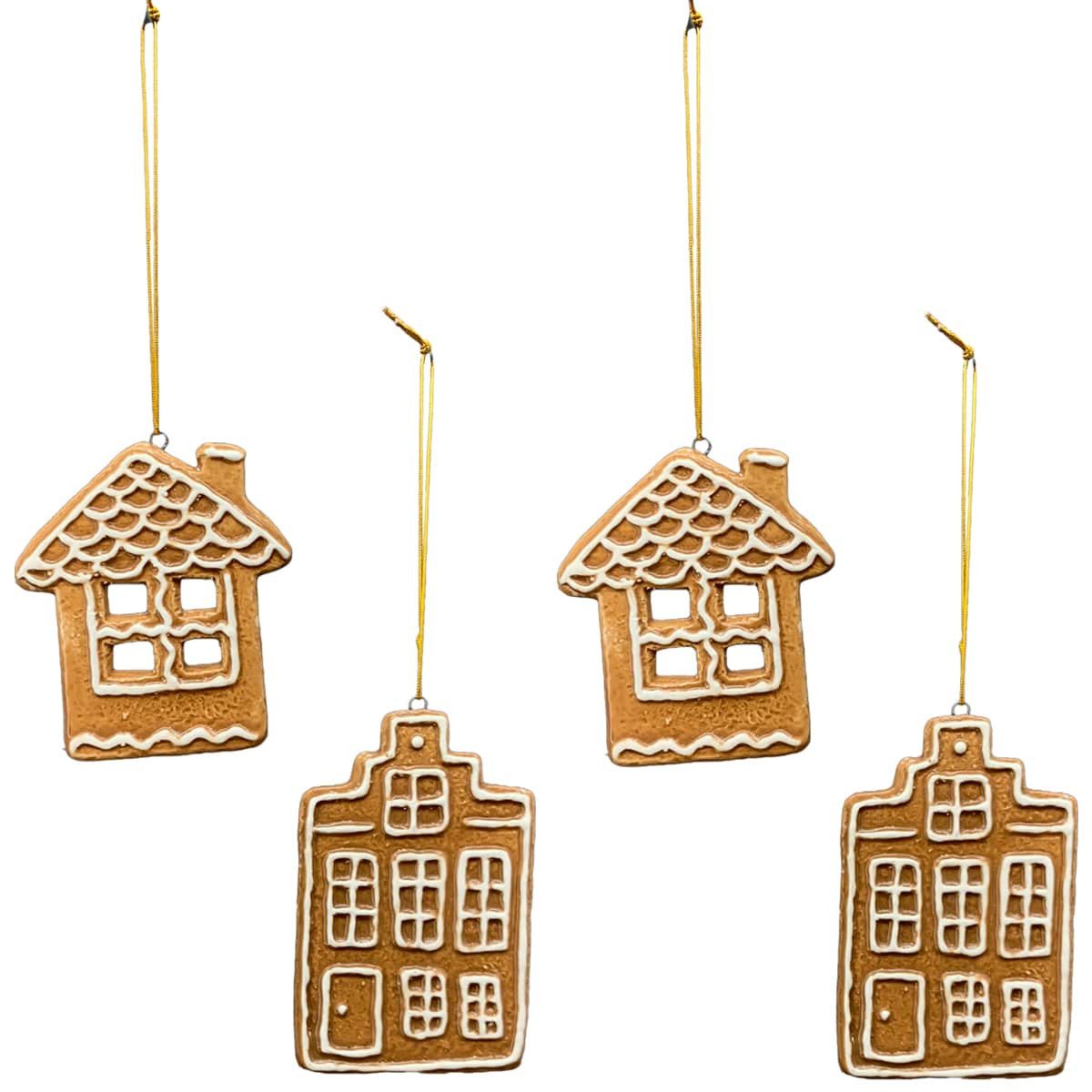 matches21 HOME & HOBBY Dekohänger Mini Lebkuchenhäuser Weihnachtsanhänger im 4er Set, Dolomit (4 St), Hygge Weihnachtsdeko für Baum & Fenster, 6x10 cm