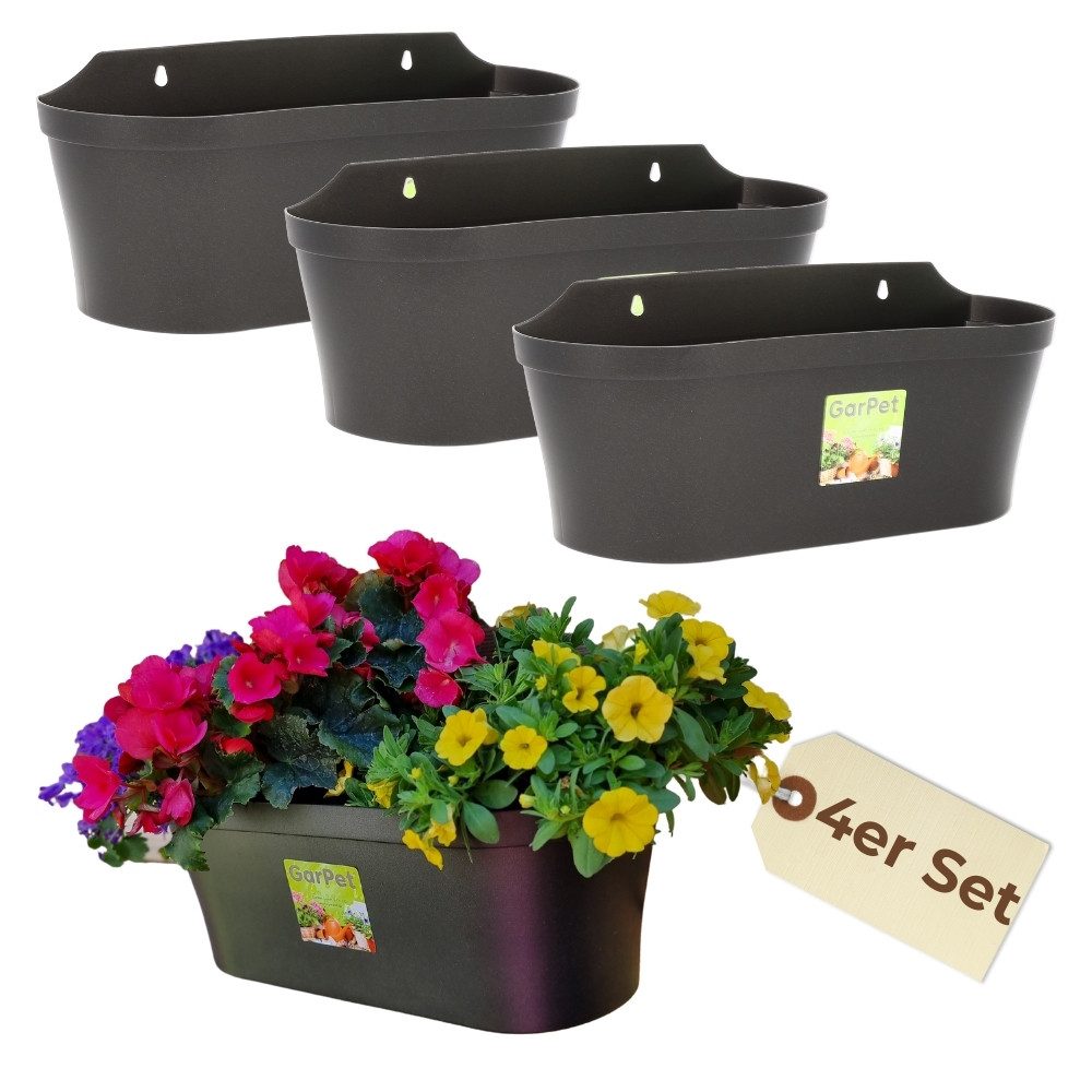 GarPet Blumentopf 4er Set Wand Blumentopf Pflanz Gefäß Blumen Kasten Wandampel Anthrazit