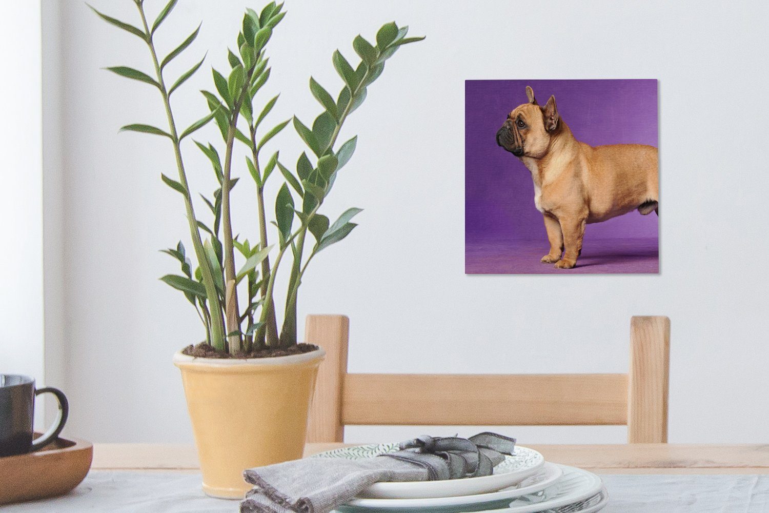 OneMillionCanvasses® Leinwandbild Bilder Leinwand (1 Wohnzimmer St), - Bulldogge für Braun - Französische Schlafzimmer Lila