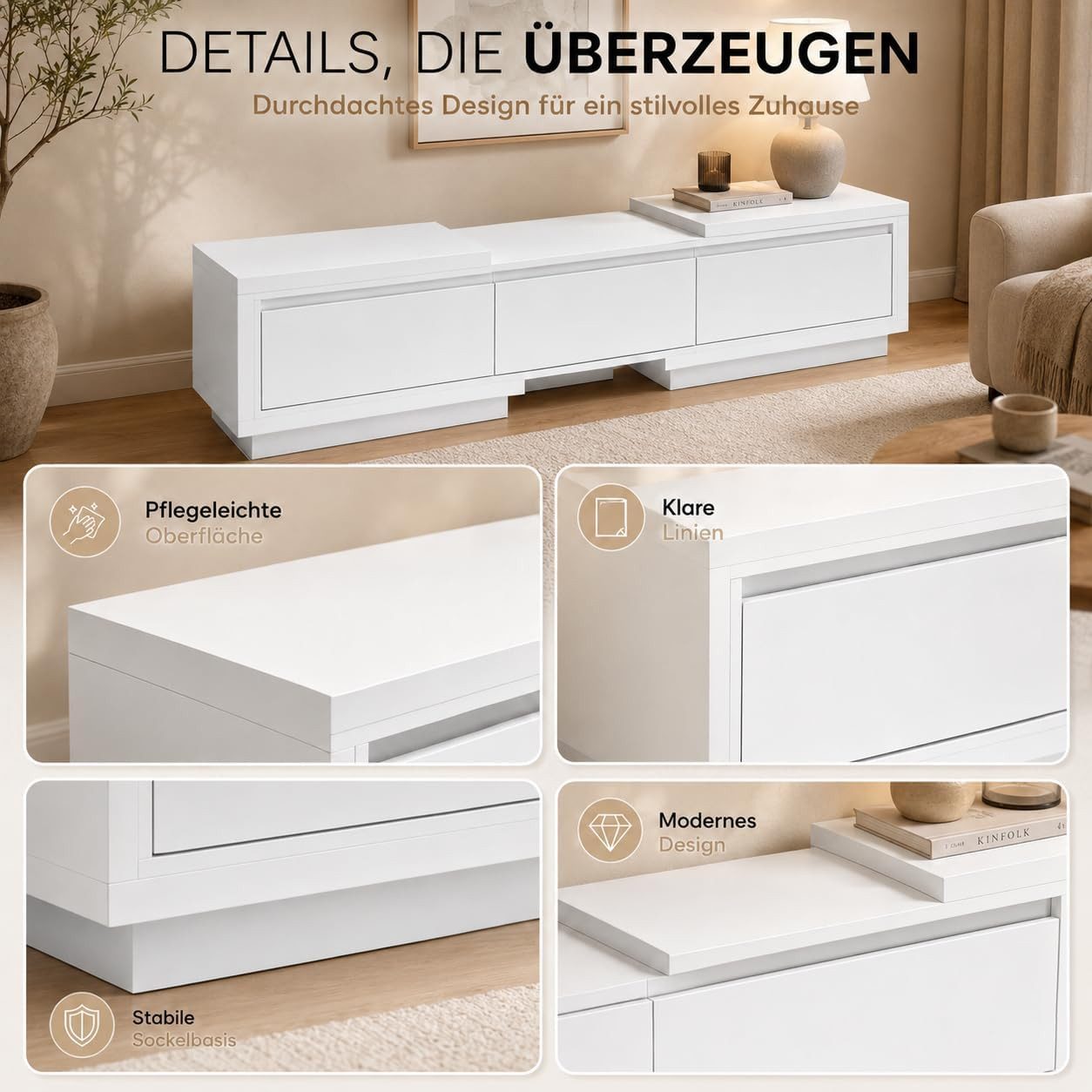 FUFU&GAGA TV-Schrank mit 3 Schubladen und 2 offenen Fächern, 270 x 40 x 39 cm – Bild 5 von 5