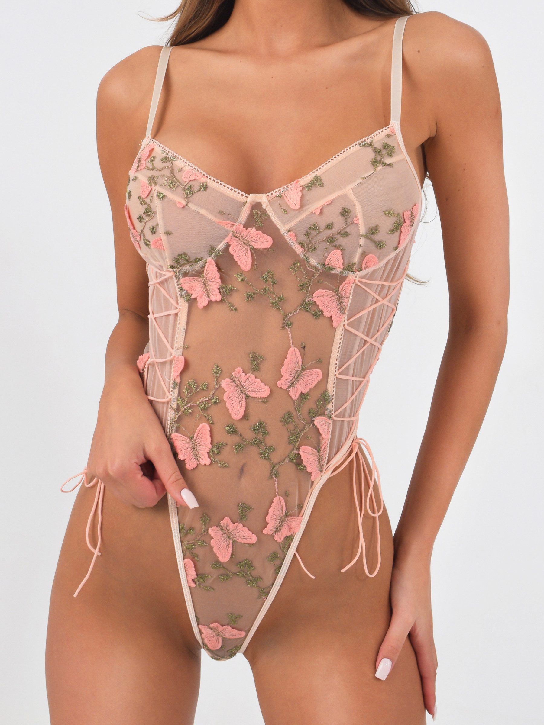 Elegant Love Body Bodysuit, ärmelloser Dessous, Damenunterwäsche Elegante Reizwäsche, rückenfrei Strappy Lingerie mit Spaghettiträgern