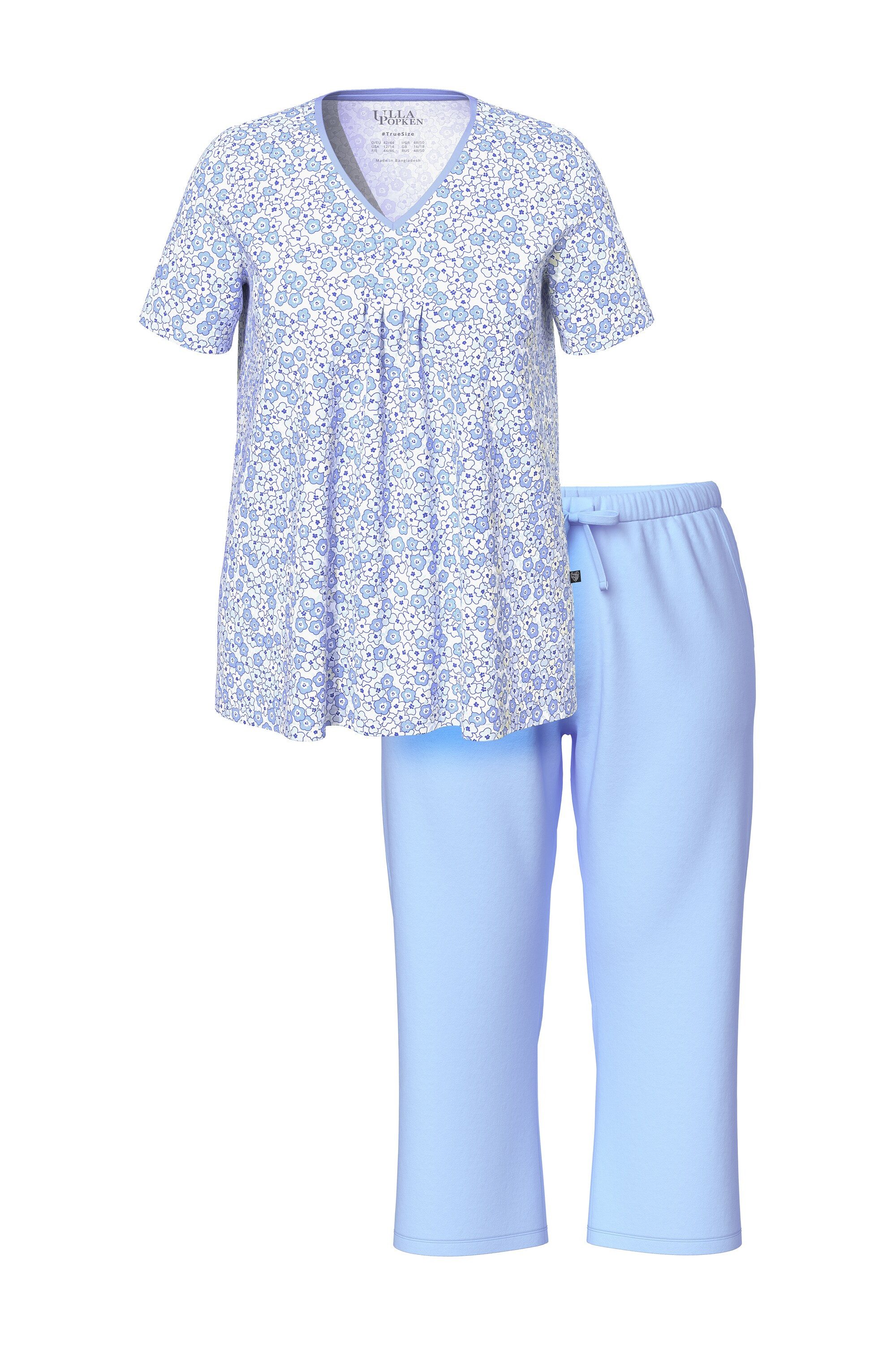 Ulla Popken Pyjama Pyjama Blumen V-Ausschnitt Halbarm Taschen günstig online kaufen