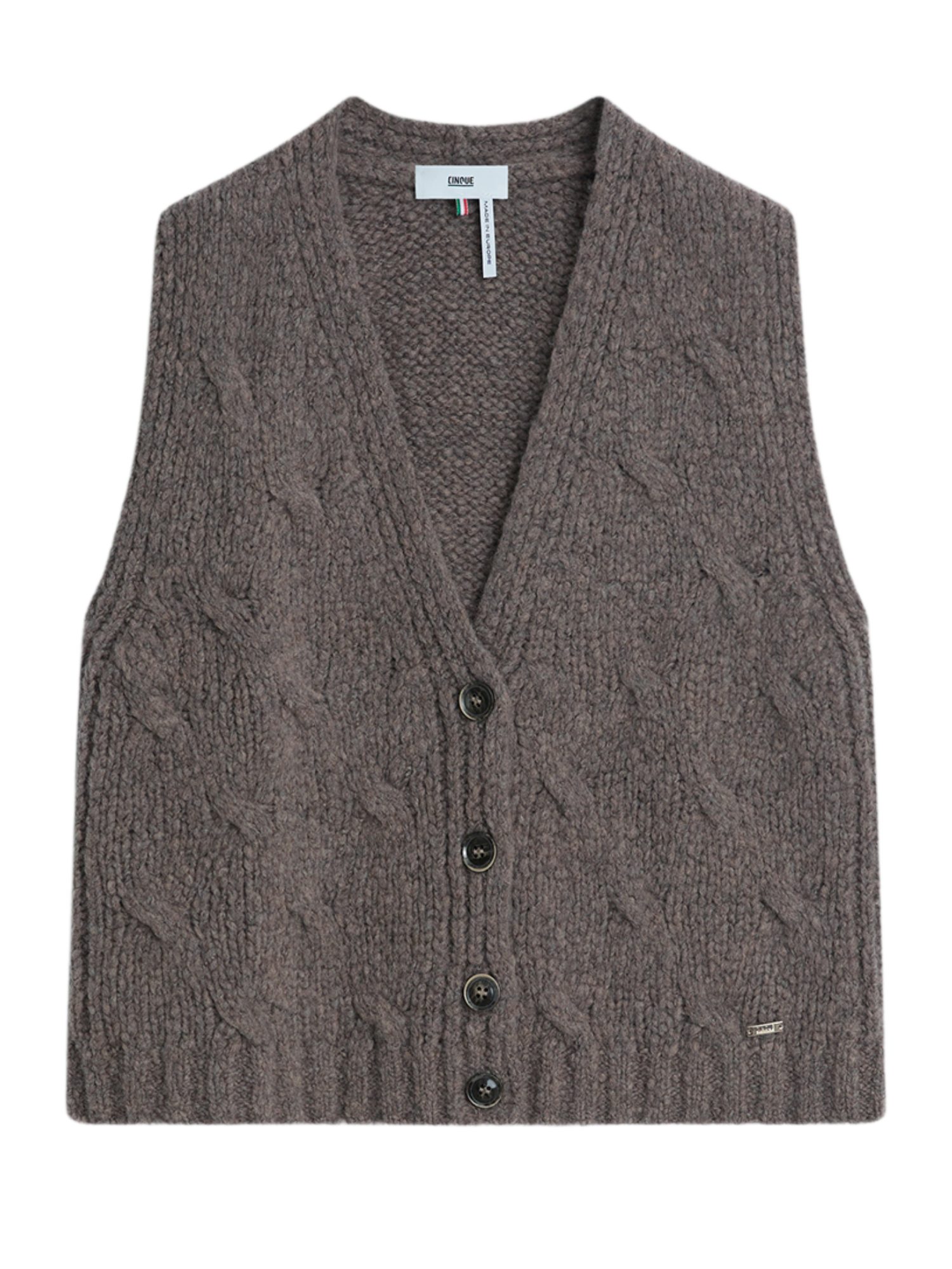 Cinque Strickjacke braun,Casual,Wolle,Gemustert,V-Ausschnitt,Ärmellos,Regular Fit