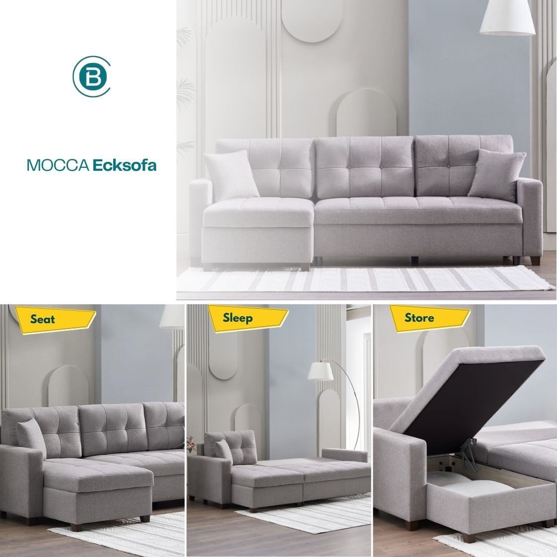 ARGAHOME Ecksofa Mocca Ecksofa mit Schlaffunktion & Stauraum, 5 Kissen inc, günstig online kaufen