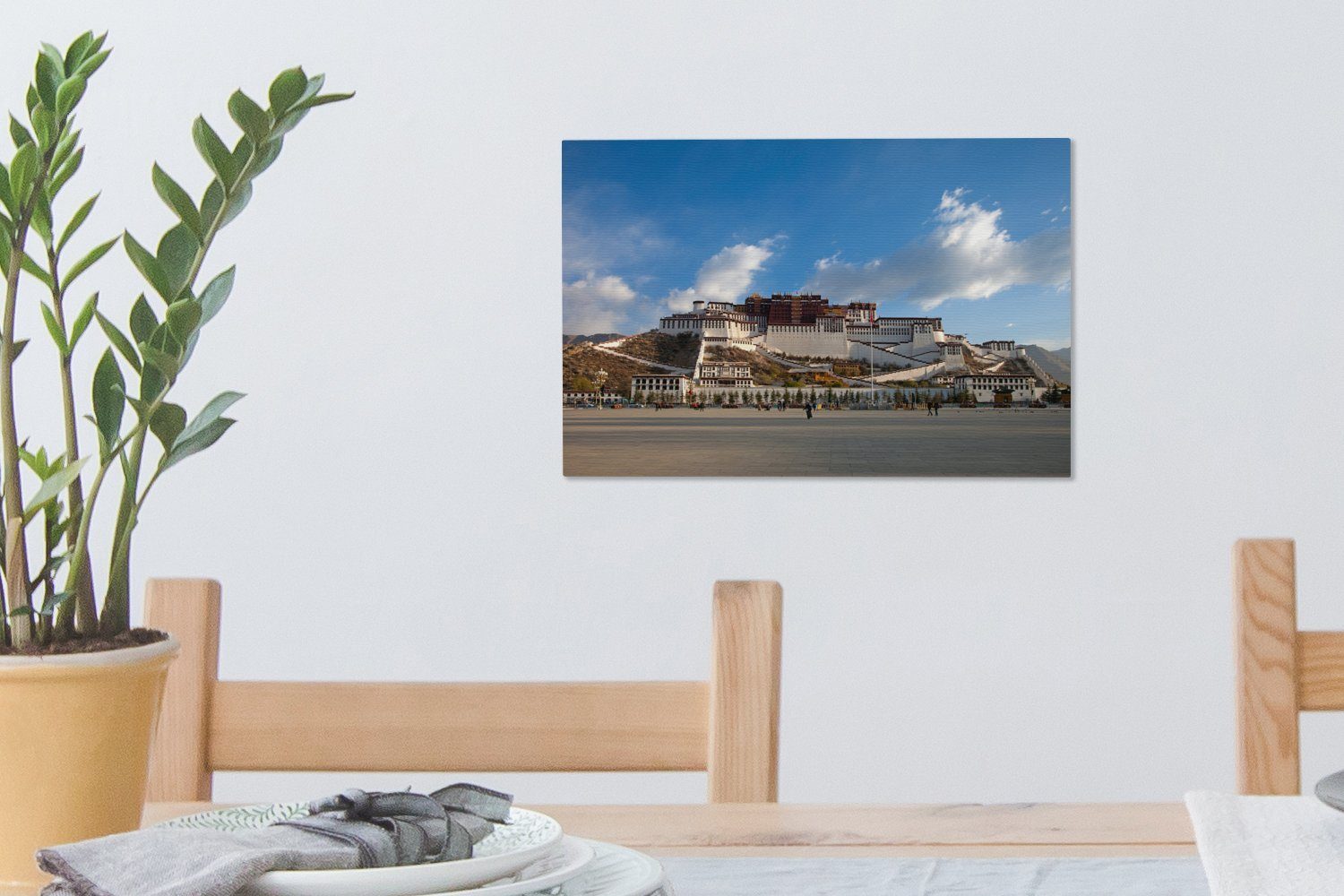 (1 30x20 Leinwandbild Potala-Palast Aufhängefertig, Wanddeko, Himmel St), Leinwandbilder, OneMillionCanvasses® in über Blauer China, cm Wandbild dem