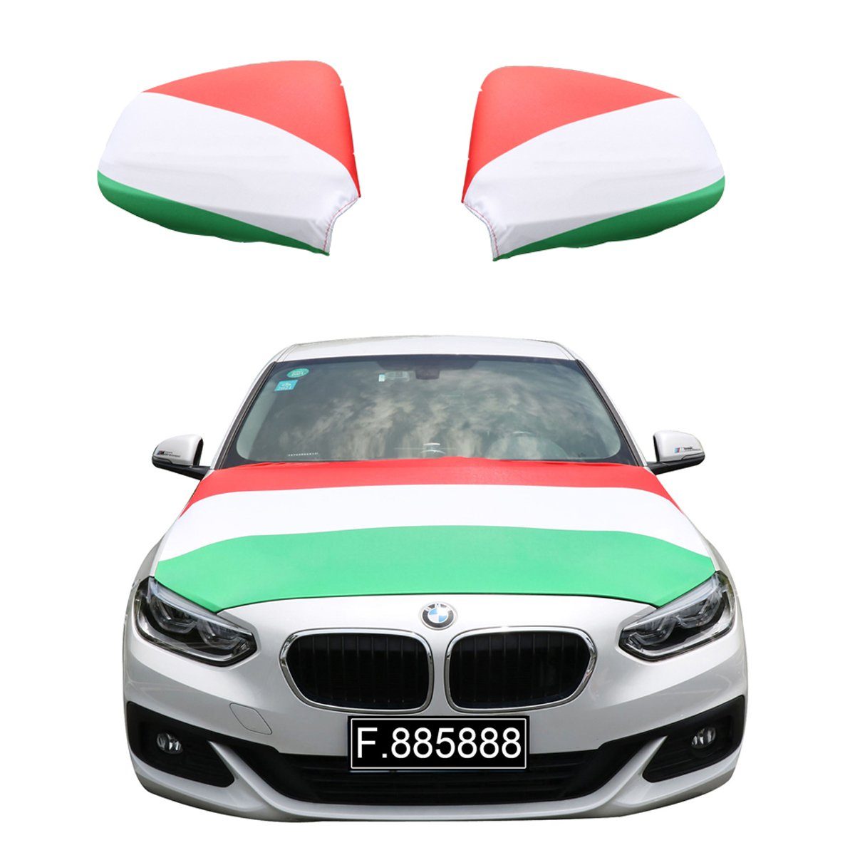 Sonia Originelli Fahne Fanset "Ungarn" Hungary Motorhaube Außenspiegel Flagge, für alle gängigen PKW Modelle, Motorhauben Flagge: ca. 115 x 150cm