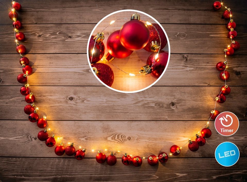 näve Lichterkette LED-Outdoor-Weihnachtslichterkette, Weihnachtsdeko rot  aussen, 1-flammig, l: 240cm, Ein-/Ausschalter, incl. Timer (6h an und 18h  aus),Farbe: rot