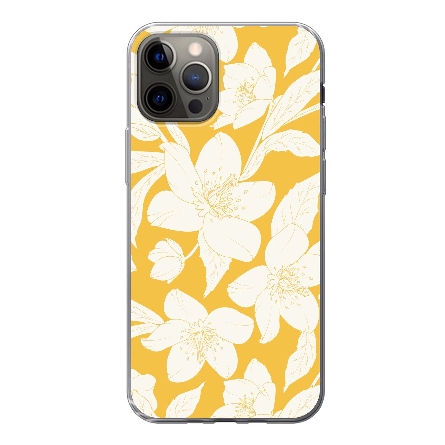 MuchoWow Handyhülle für Apple iPhone 13 Pro Blumen - Muster - Gelb - Weiß, Smartphone-Bumper, Print, Handy Schutzhülle Dünn