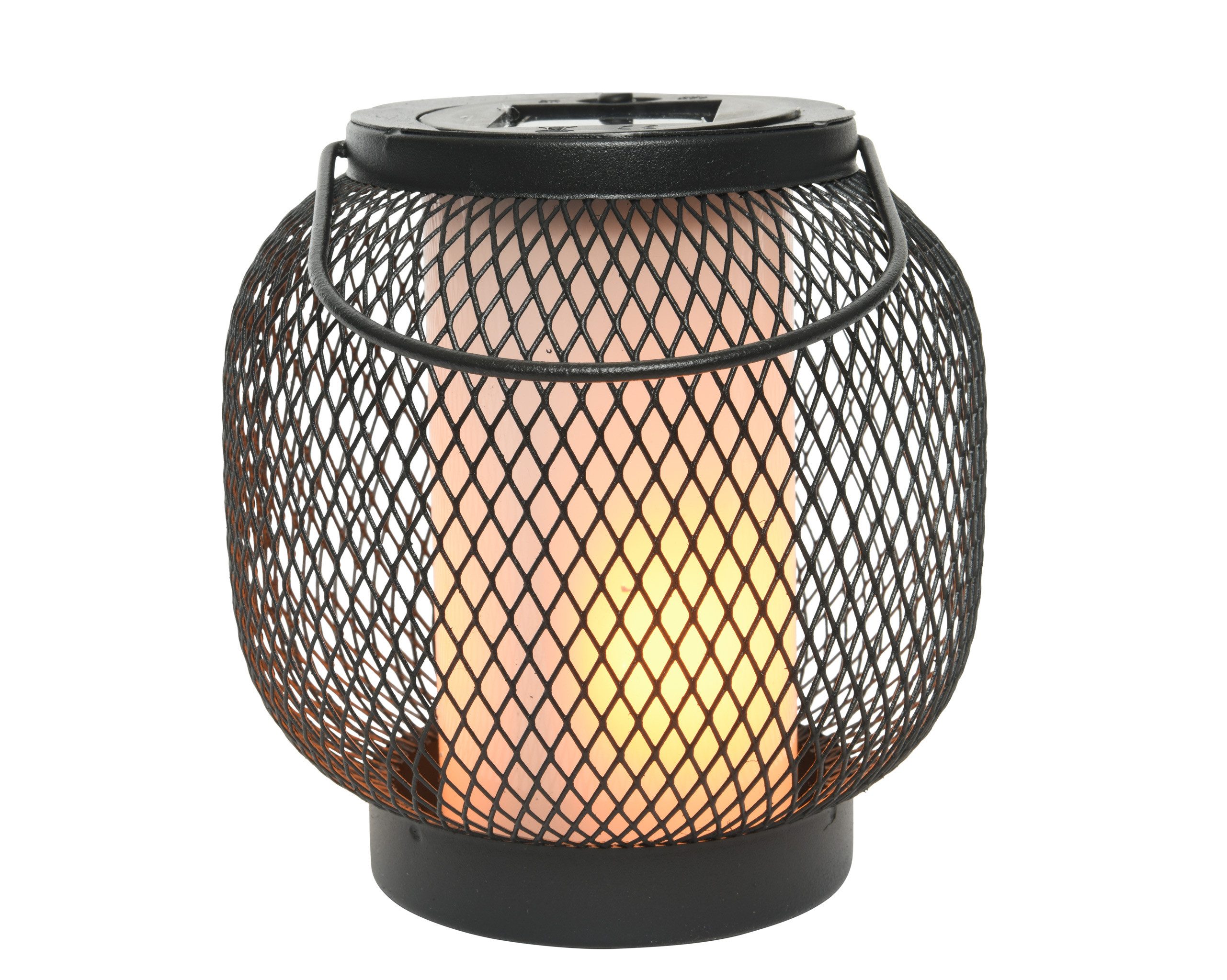 Lumineo LED Laterne, Dauerlicht, klassisch warm, LED Solar Laterne 14,5x15cm Metall/Kunststoff Schwarz Flacker Effekt