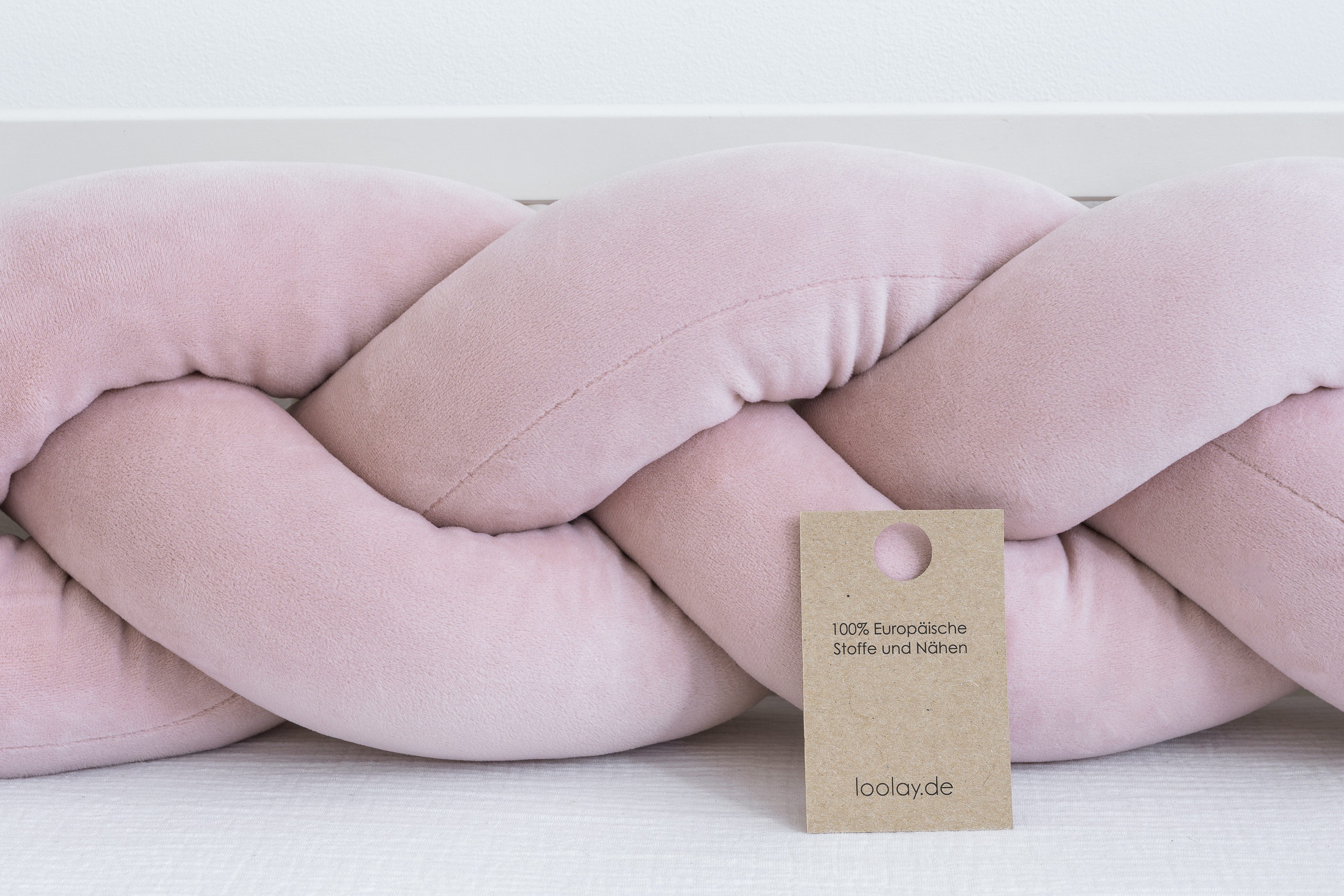 Loolay Nestchenschlange SAMT ALTROSA Geflochtenes Kissen Zierkissen Dekokissen Bettumrandung, (Zugluftstopper Zugluft Schlange Wickeltischumrandung Babybett Kinderzimmer Schutz, VELOURS SAMT Bettschlange 100 150 200 300 400 cm und Länge auf Anfrage), Zugluftstopper tolle Wohndekoration Geschenk