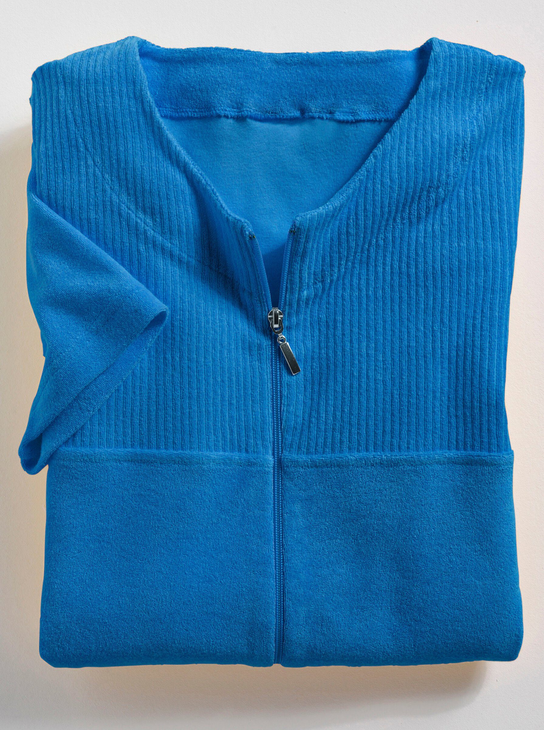 ca. Damenbademantel, Wewo cm, blau 100 Reißverschluss Baumwolle, fashion Länge