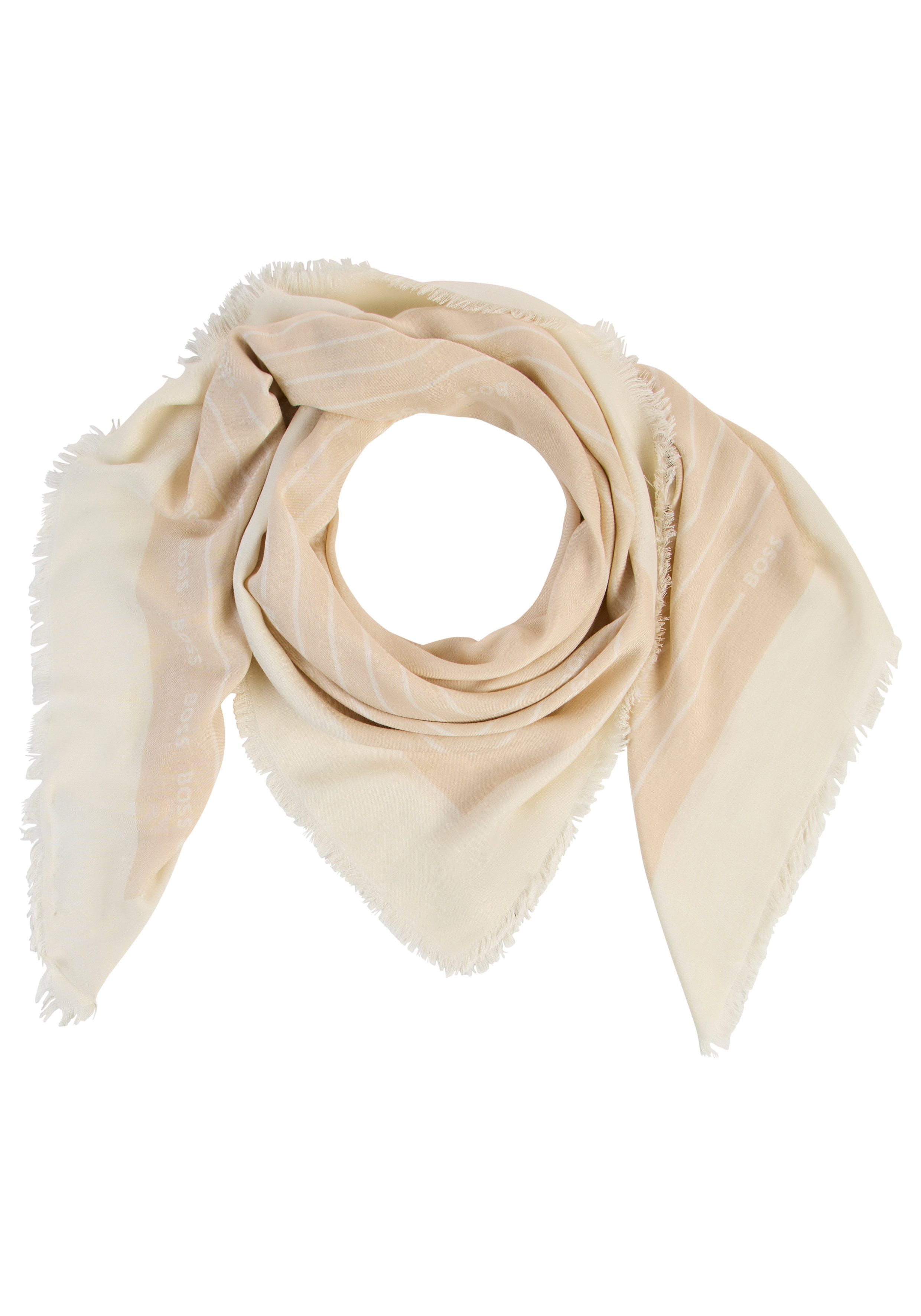 BOSS Schal Laik 120*120, mit BOSS-Logoschriftzügen, rundum kleine Fransen