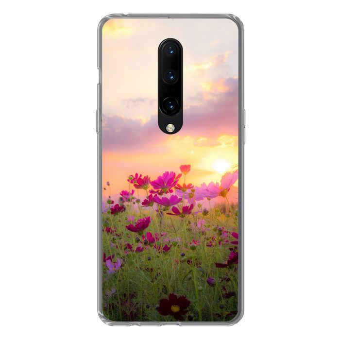 MuchoWow Handyhülle Sonnenuntergang - Blumen - Rosa - Natur - Grün Phone Case Handyhülle OnePlus 7 Pro Silikon Schutzhülle