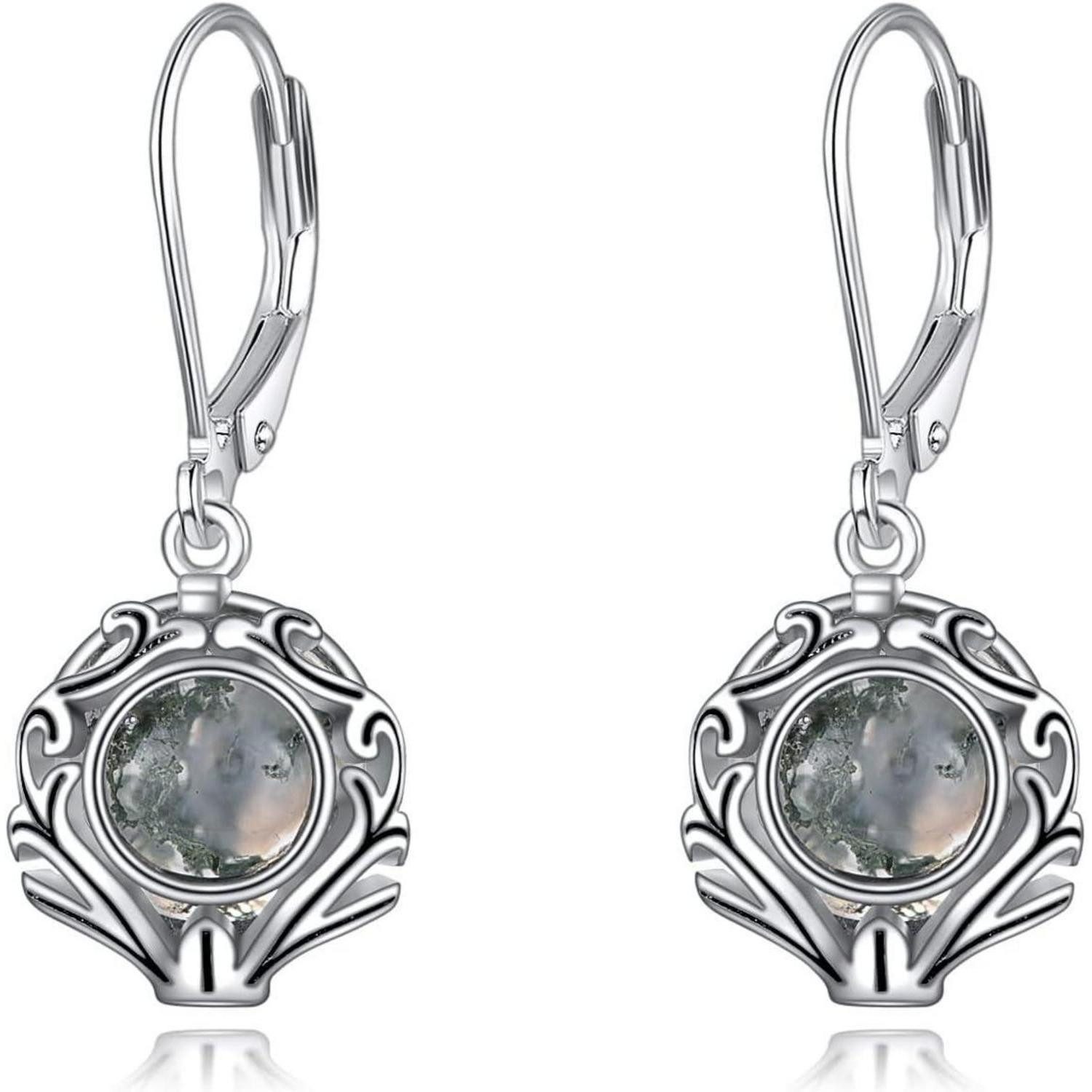 LuxusKollektion Ювелирные изделияset Moosachat Leverback Серьги Sterling Silber filigran Frauen Mädchen