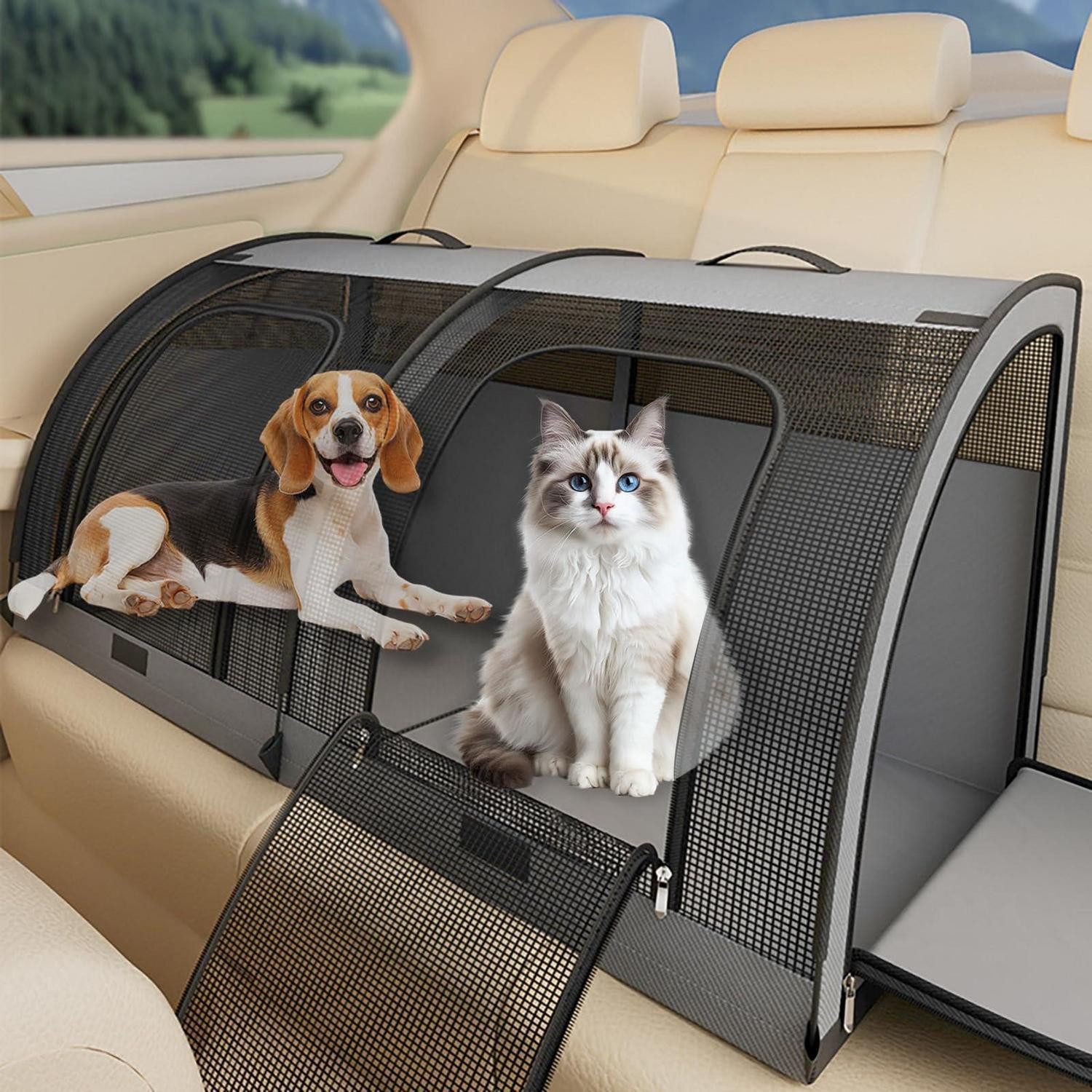 LuxusKollektion Hunde-Transportbox Autositz Haustier faltbar wasserdicht waschbar 100x50x50 für 2 Katzen