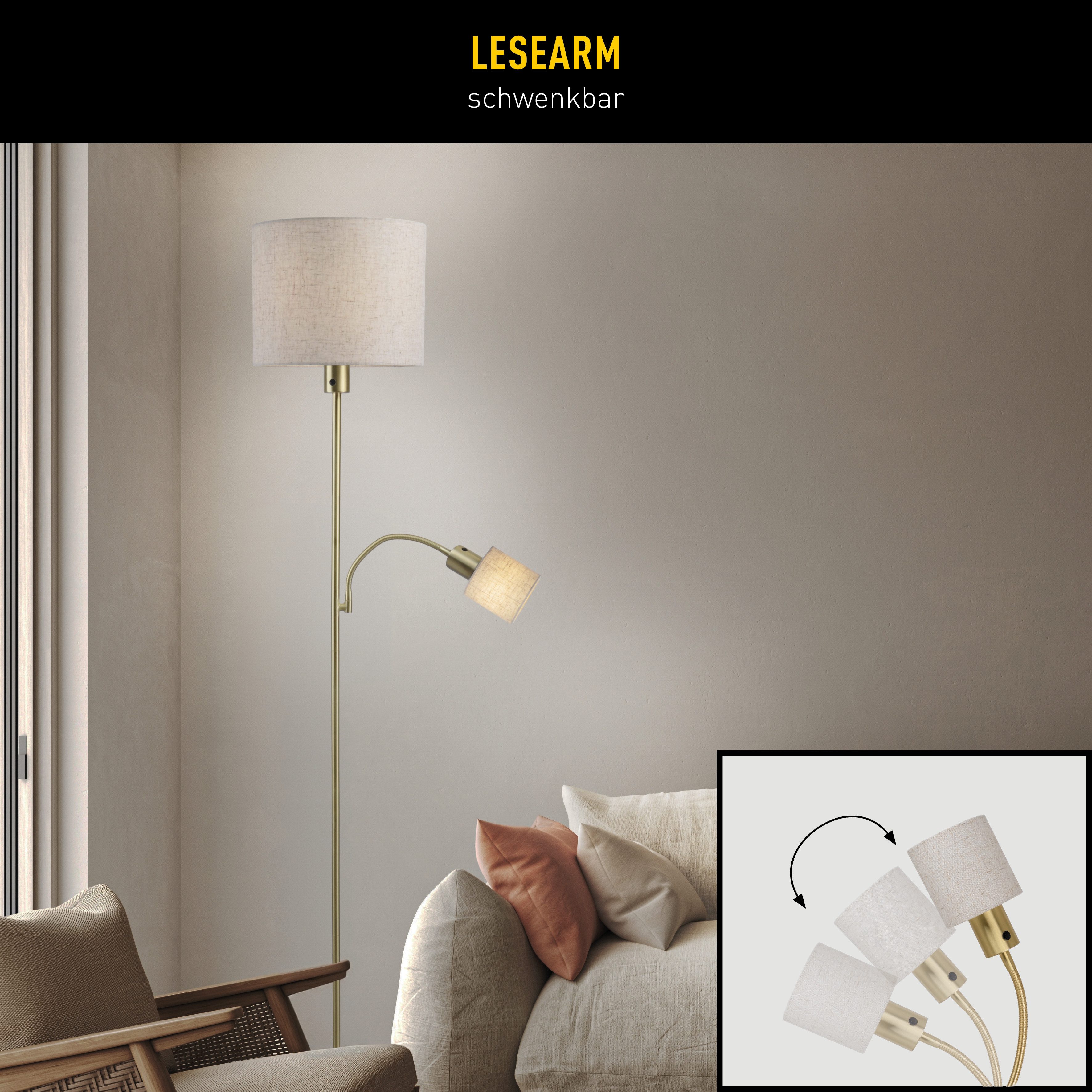 näve Stehlampe Filomena, Lesearm, ohne Leuchtmittel, Schirm braun, inkl. Lesearm, inkl. Druckschalter, H: 165cm