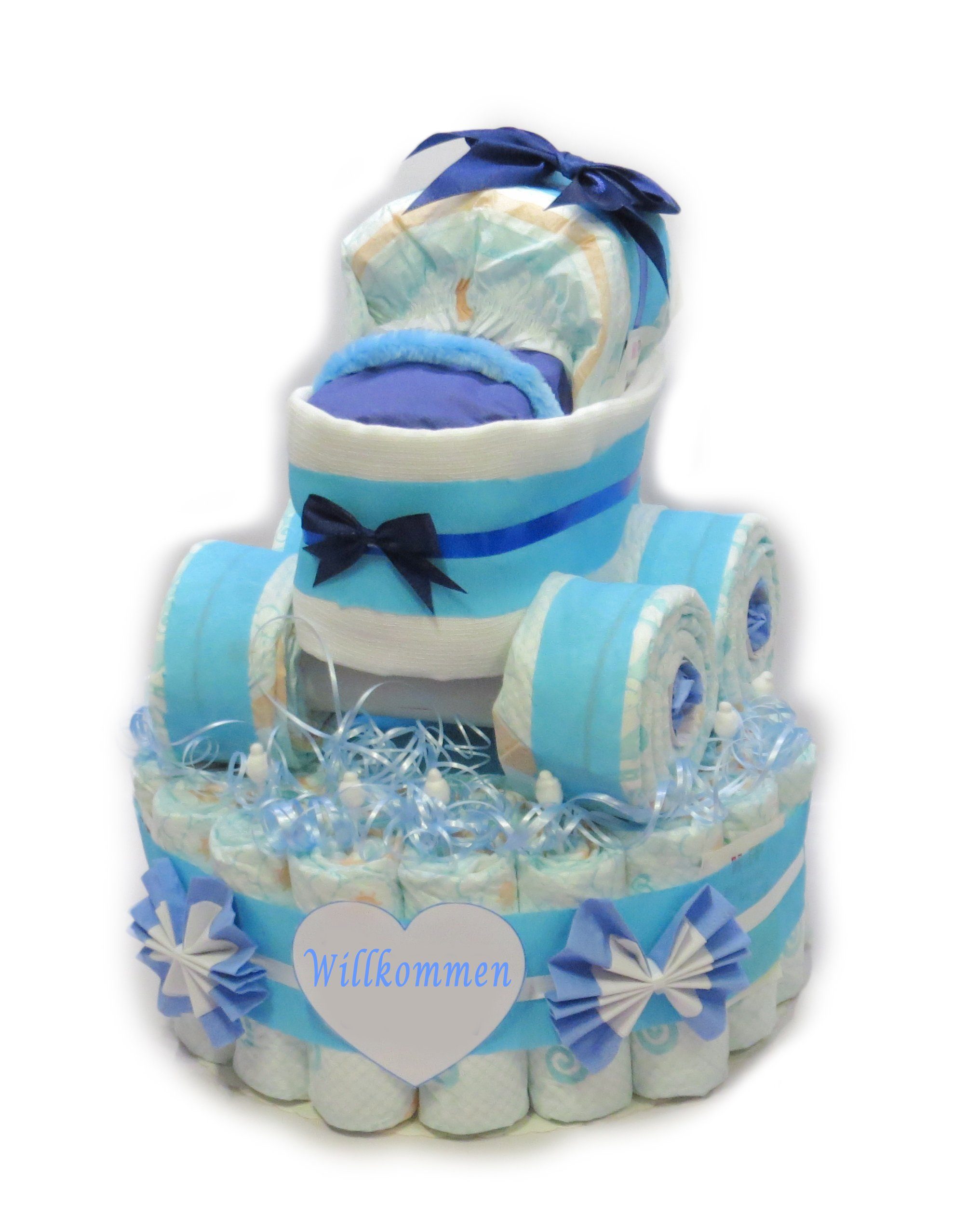 Geschenketorten-Gebhardt Windeln Windeltorte mit Windelkinderwagen, Windelgeschenk für Junge