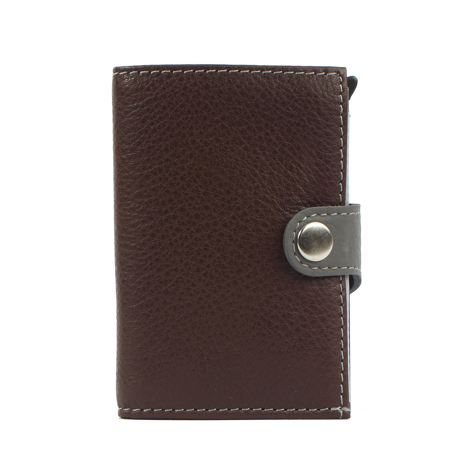 Margelisch Mini Geldbörse noonyu double leather, RFID Kreditkartenbörse aus Upcycling Leder darkbrown | Mini-Geldbörsen