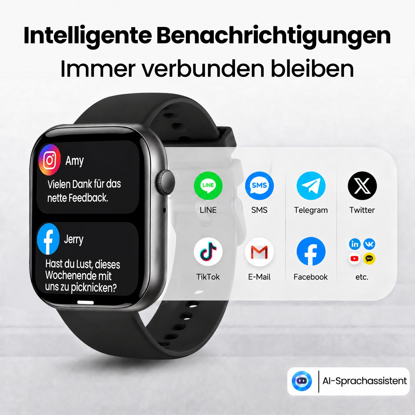 Whraills 2026 Smartwatch Herren Damen 1.83 " AMOLED Display Smartwatch 800mAh Smartwatch, Herzfrequenz-/Atemübungen-/SpO2-/Schlafüberwachung für Android und iOS – Bild 2 von 5