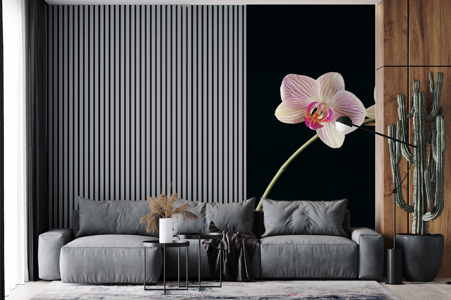 (2 Schwarz Rosa Blumen Matt, Fototapete St), - - Fototapete - Orchidee MuchoWow Wohnzimmer Küche, Knöpfe, Vliestapete Schlafzimmer bedruckt, - für