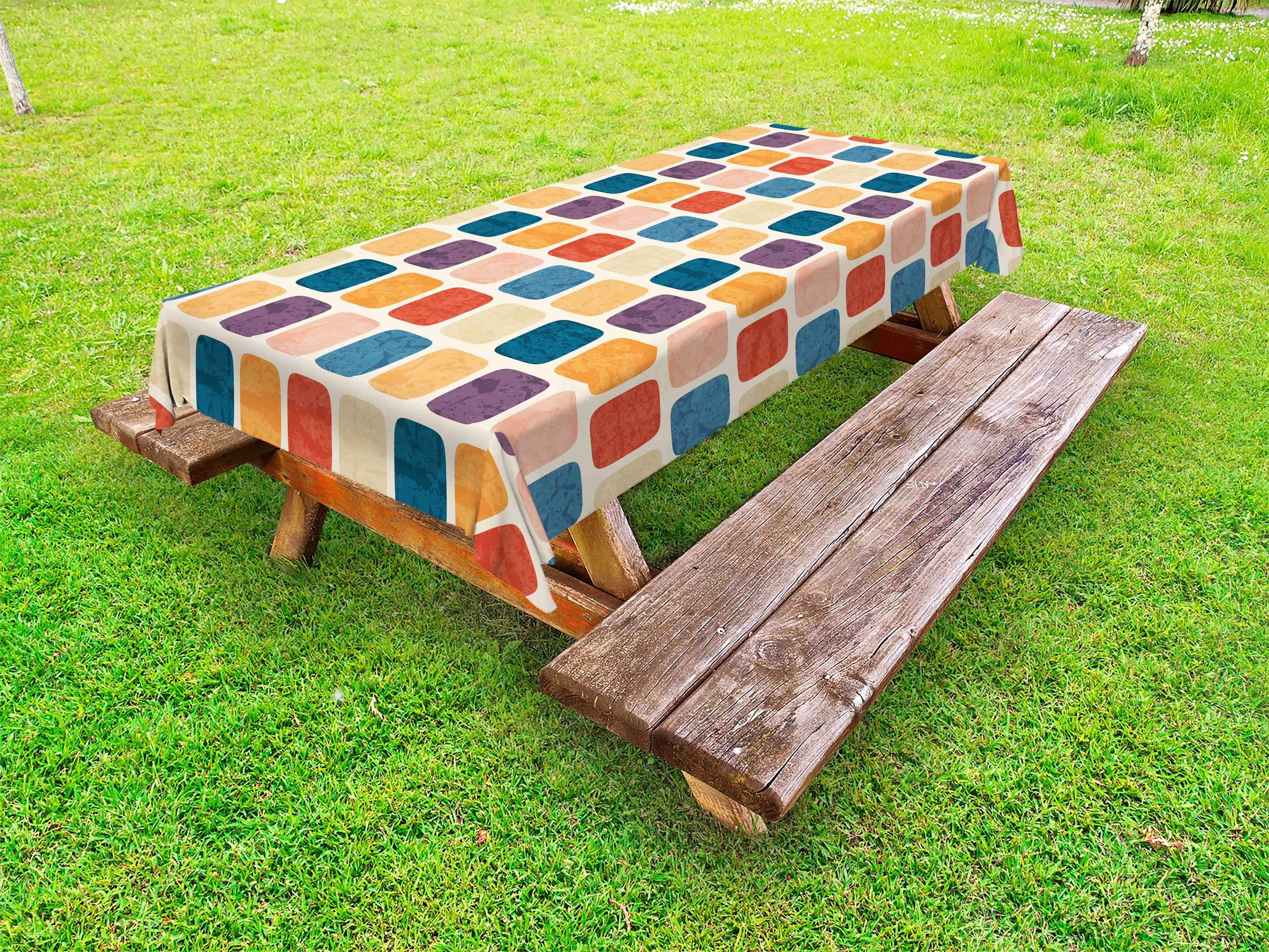 Abakuhaus Tischdecke dekorative waschbare Picknick-Tischdecke, Nicht-gerade weiss Bunte Runde Squares