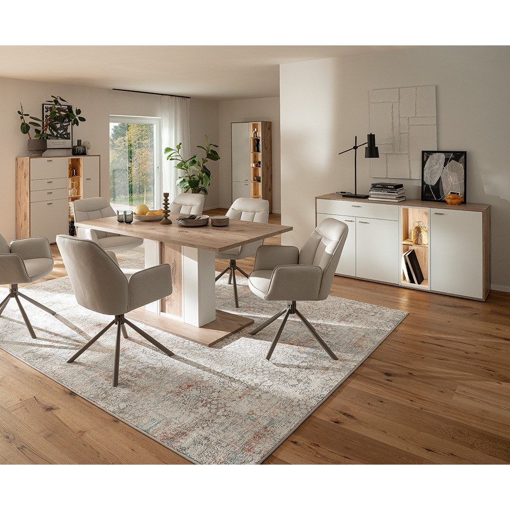 Lomadox Vitrine SAGUNTO-05 mit LED-Beleuchtung, weiß und Eiche