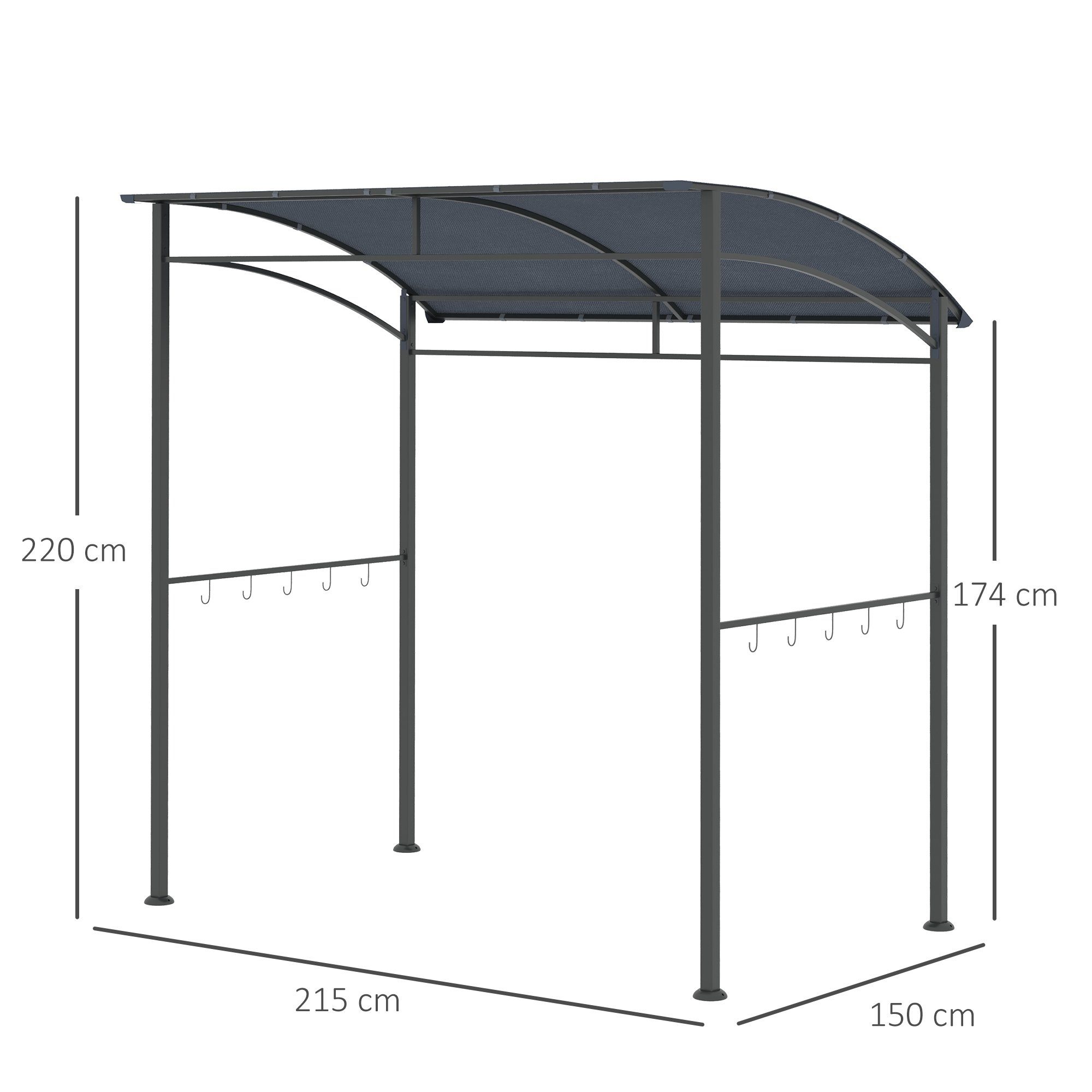 Outsunny Grillpavillon mit Haken für Utensilien, Stahlrahmen, mit 1 Seitenteilen, (Grillpavillon, Grillüberdachung), für Garten, Balkon, Grau