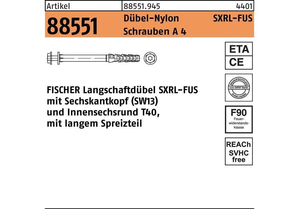 Fischer 10 Schrauben Langschaftdübel A x140 FUS R 4/Dübel-Nylon SXRL 88551 Langschaftdübel