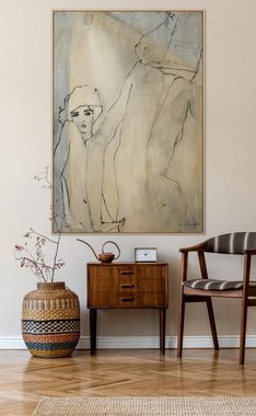YS-Art Gemälde Amsterdam, Leinwndbild Frau vorm Spiegel mit Rahmen