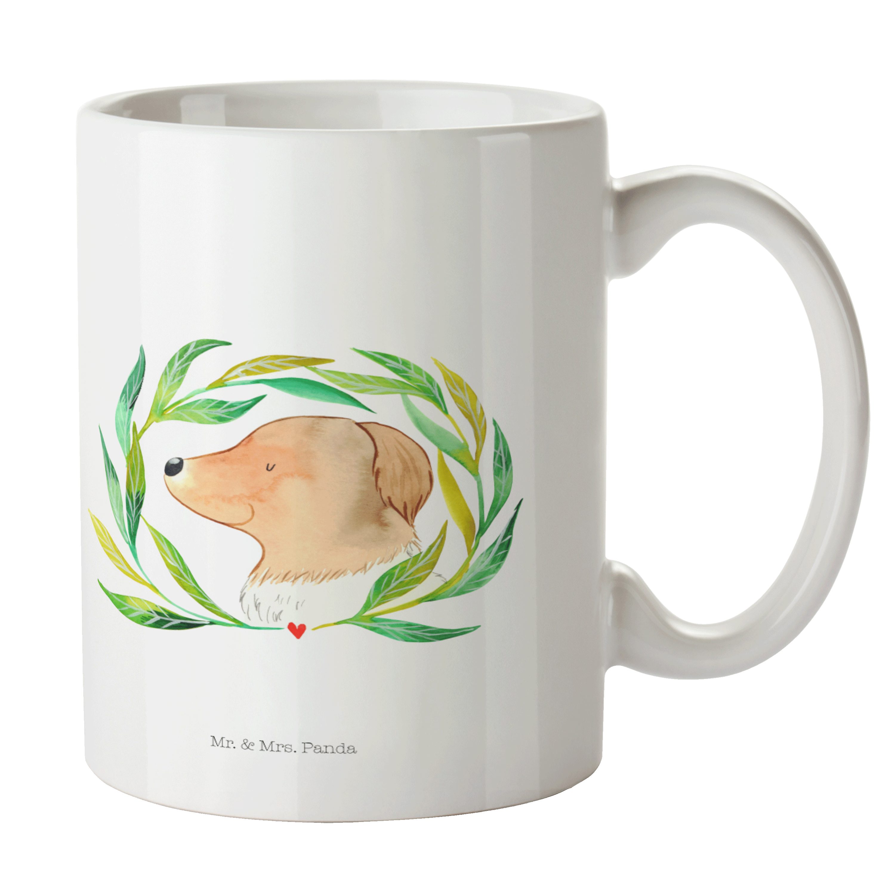 Mr. & Mrs. Panda Tasse Hund Ranke - Weiß - Geschenk, Hundeliebe, Büro Tasse, Haustier, Hunde, Keramik