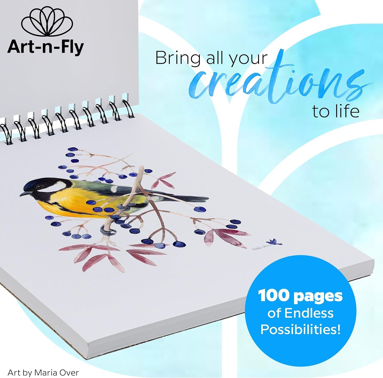 Art-n-Fly Aquarellpapier Zeichenblock A4 mit 100 Blatt, Spiralbindung, glattes Papier – Bild 2 von 5