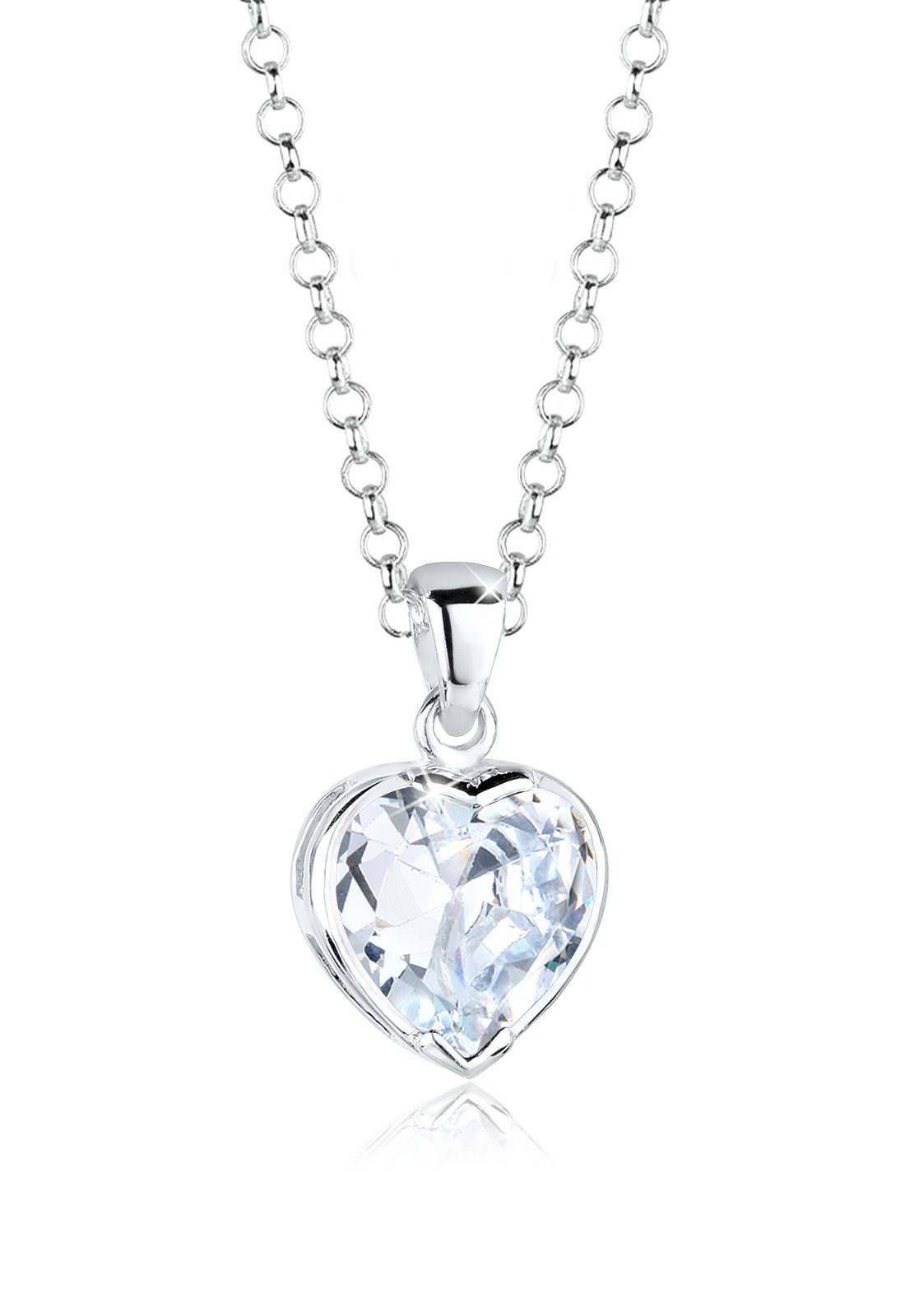 Elli Kette mit Anhänger Herz Zirkonia Weiß 925 Sterling Silber, Herz günstig online kaufen