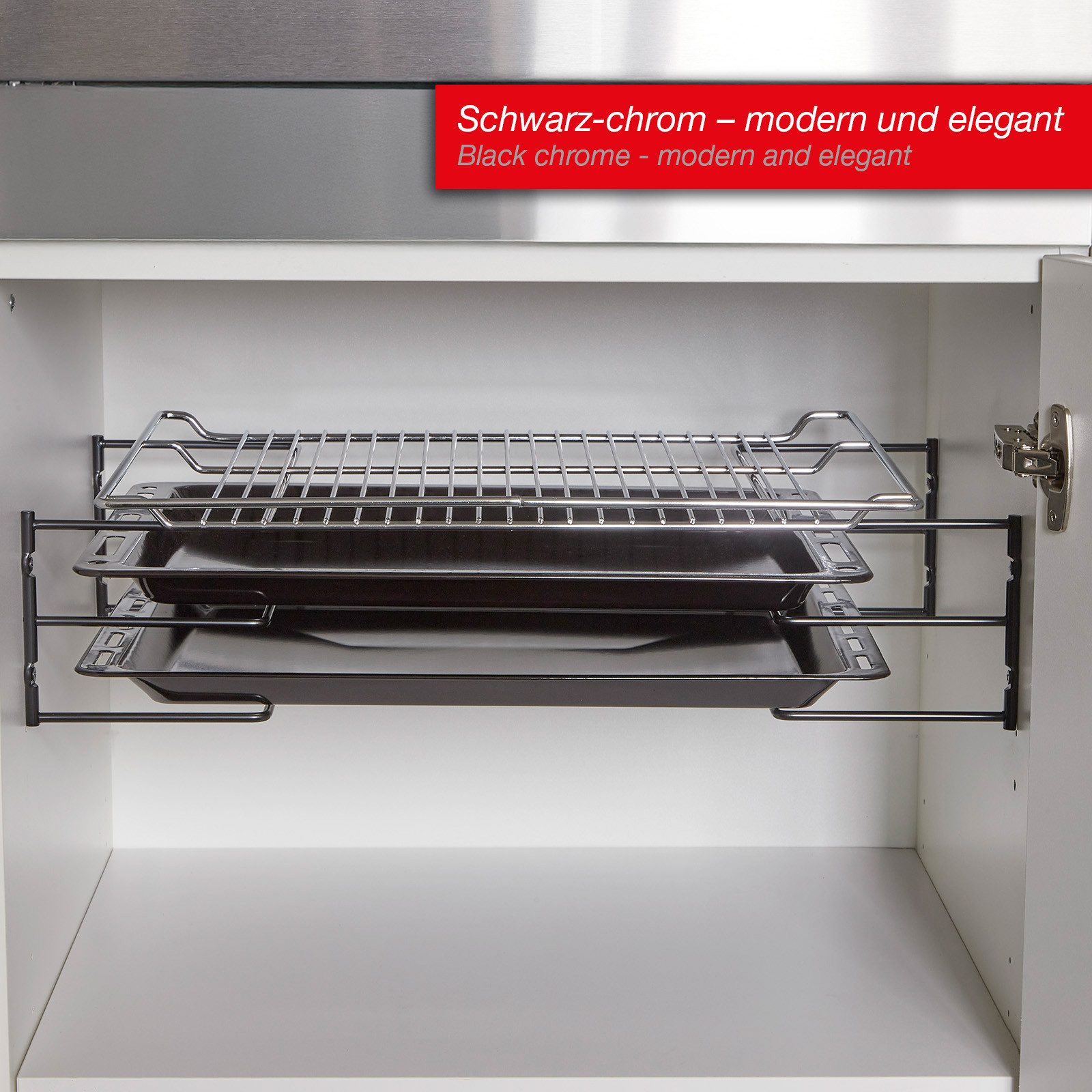 SO-TECH® Schrankeinsatz Backblechhalterung zum Einbau in 60 cm breiten Küchenschrank, für 3 Backbleche 364 x 140 x 125 mm schwarz-chrom