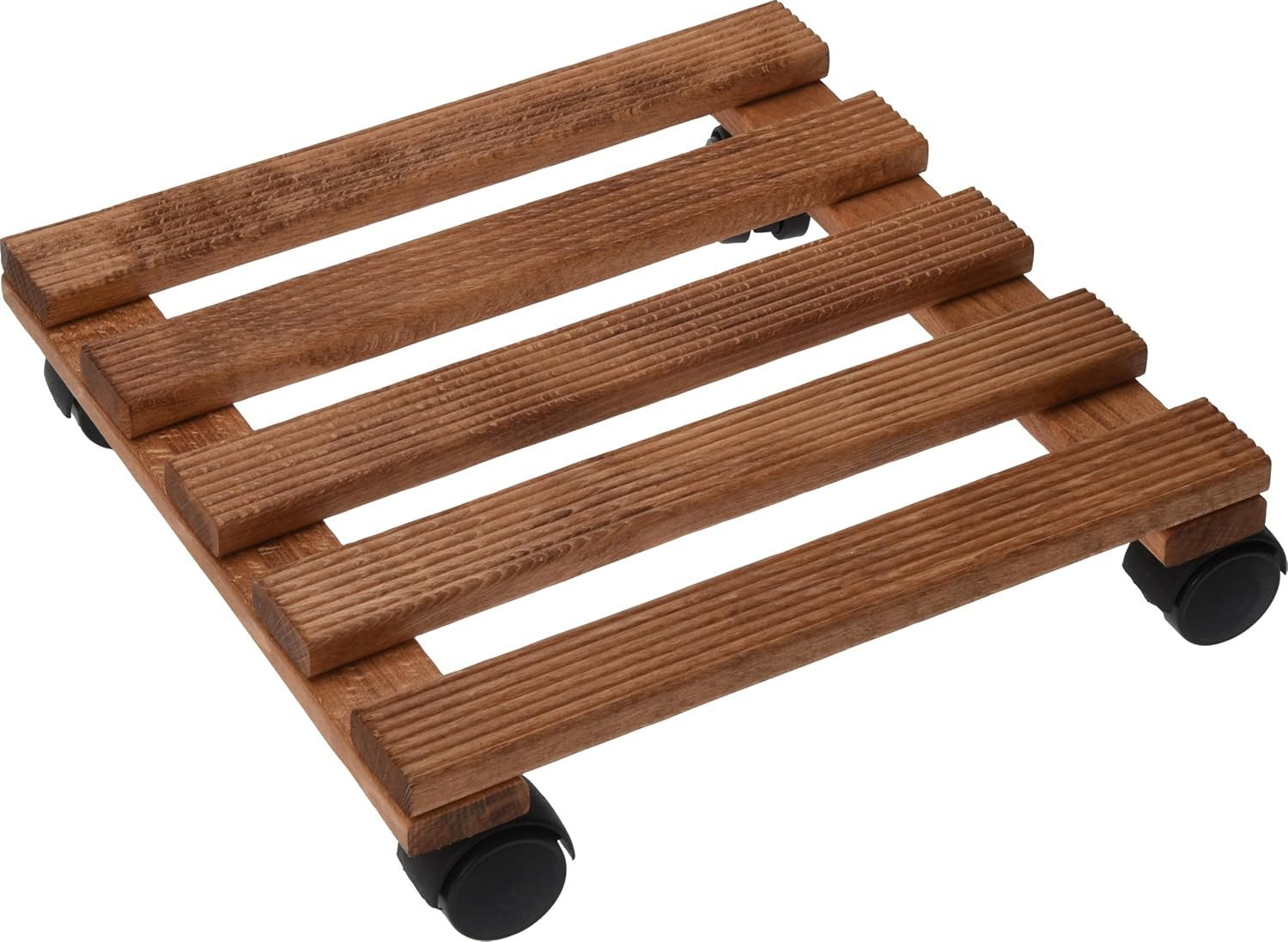mucHome Blumentopfuntersetzer Pflanzenwagen aus Holz mit Rollen 30 x 30 x 8 cm Braun Garten