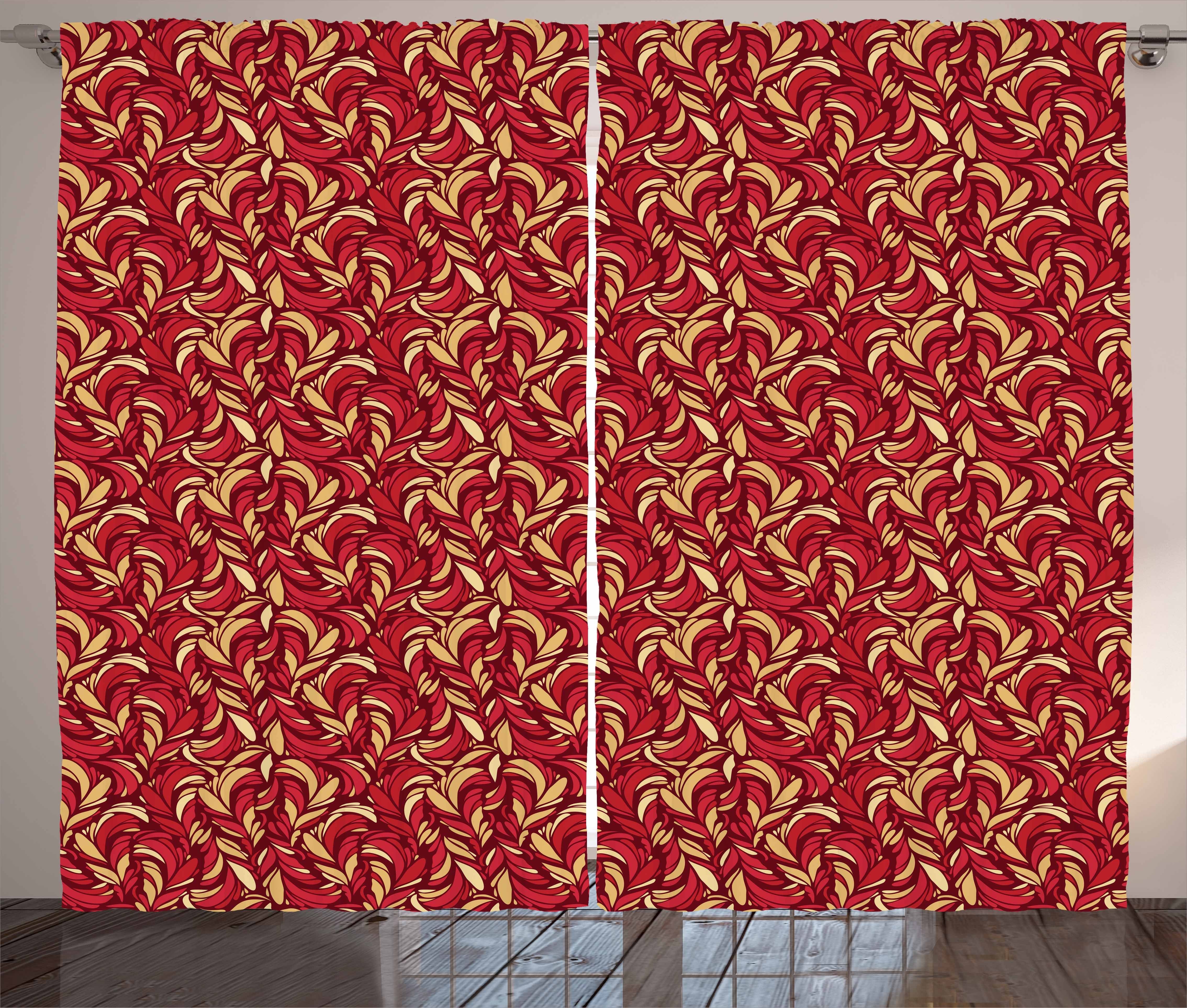 Gardine Schlafzimmer Kräuselband Vorhang mit Schlaufen und Haken, Abakuhaus, Blätter Farbiges Laub Muster