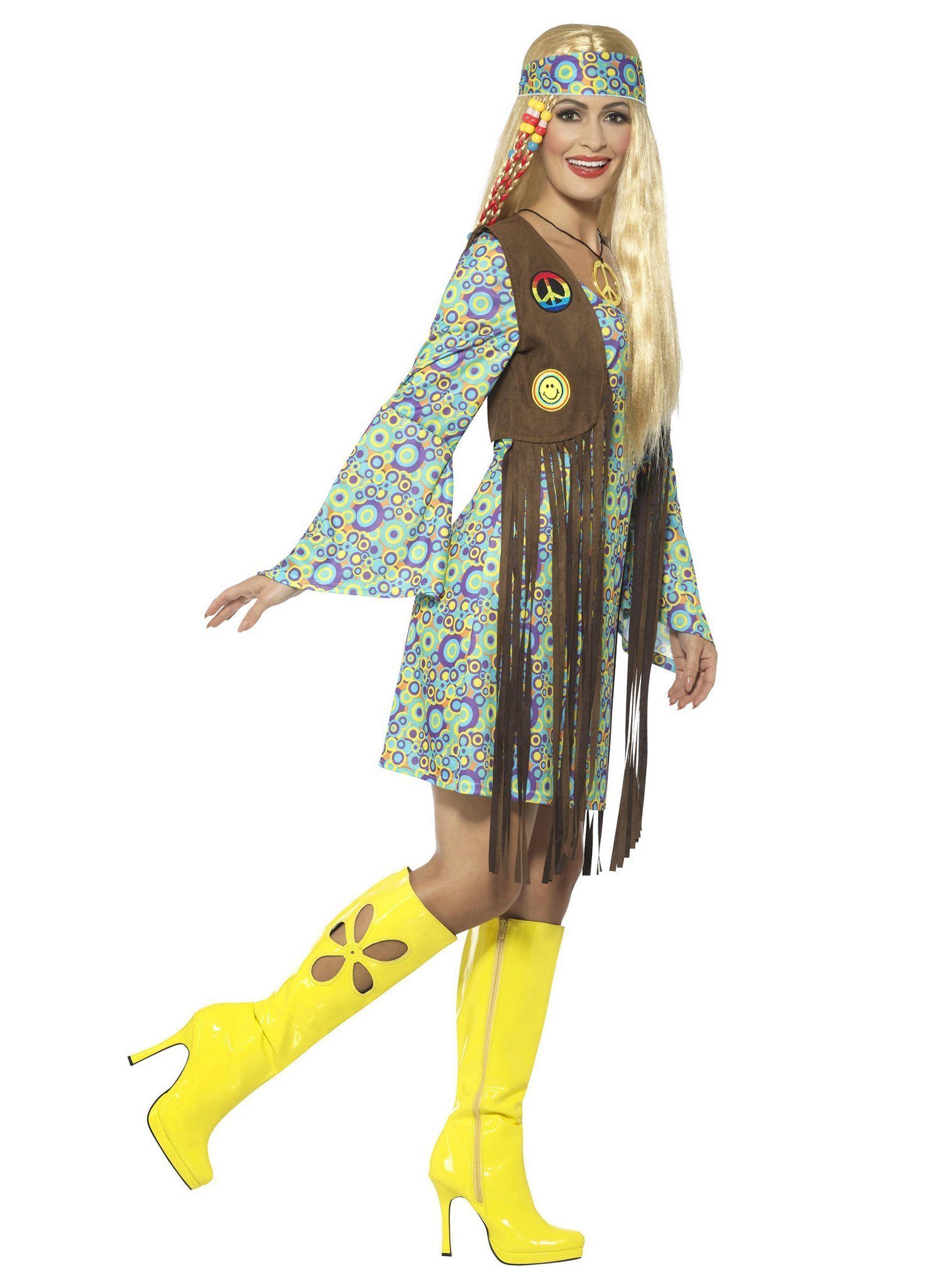 Smiffys Hippie-Kostüm Hippie Flower Kleid Karneval Faschingskostüm Damen, Voll das peacige Hippiekostüm!