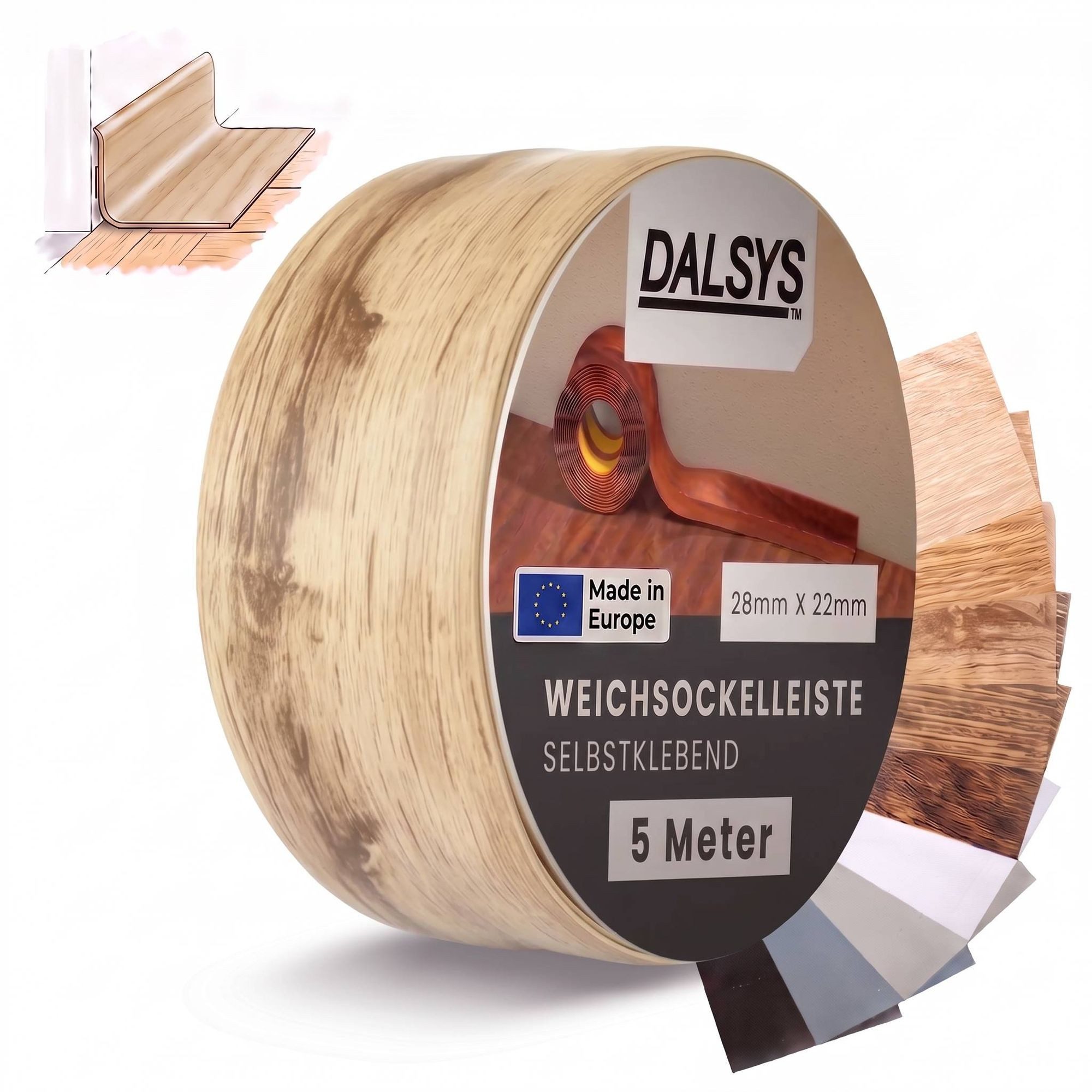 Dalsys Sockelleiste, L: 500 cm, Weichsockelleiste selbstklebend, 1-St., Klebeleiste, Abschlussleiste für Fugen in Wohnbereich, Küche, Bad