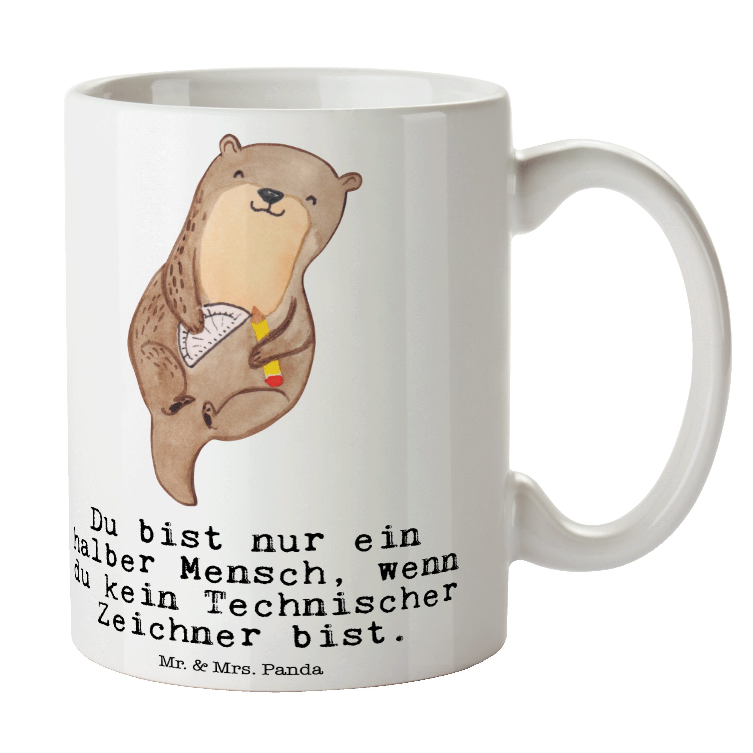 Geschenk, Zeichner Mrs. Büro Panda Weiß Tasse, & Technischer Mr. - mit Becher, Herz - Tasse Keramik