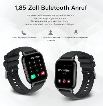 Popglory Smartwatch (1,85 Zoll, Android iOS), Herren Touch-Farbdisplay mit Bluetooth Anrufe Fitnessuhr mit SpO2 Uhr