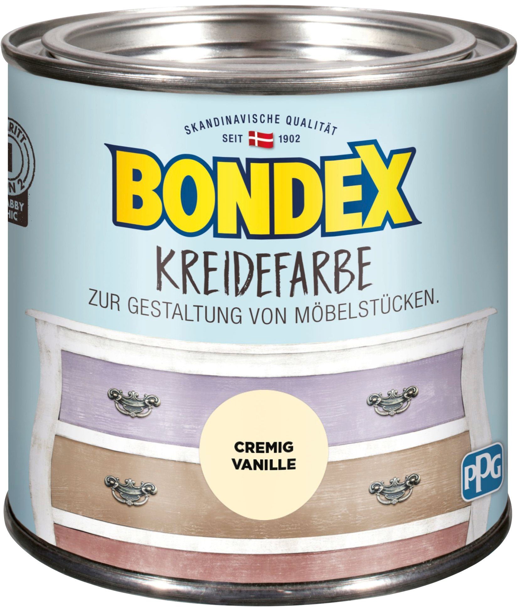 Kreidefarbe Cremig KREIDEFARBE, zur Gestaltung Vanille von Möbelstücken, Bondex 0,5 l