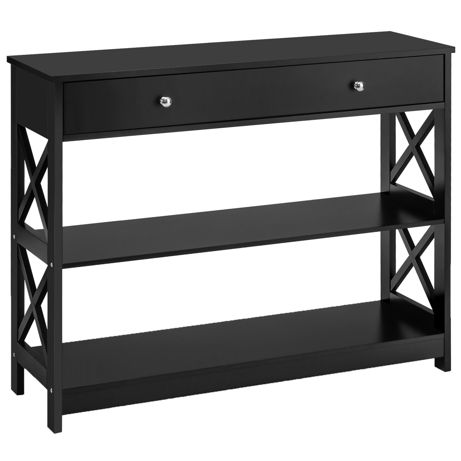 COSTWAY Konsolentisch, schmal, mit Schublade & Regal, 3 Ebenen, Holz, 100cm