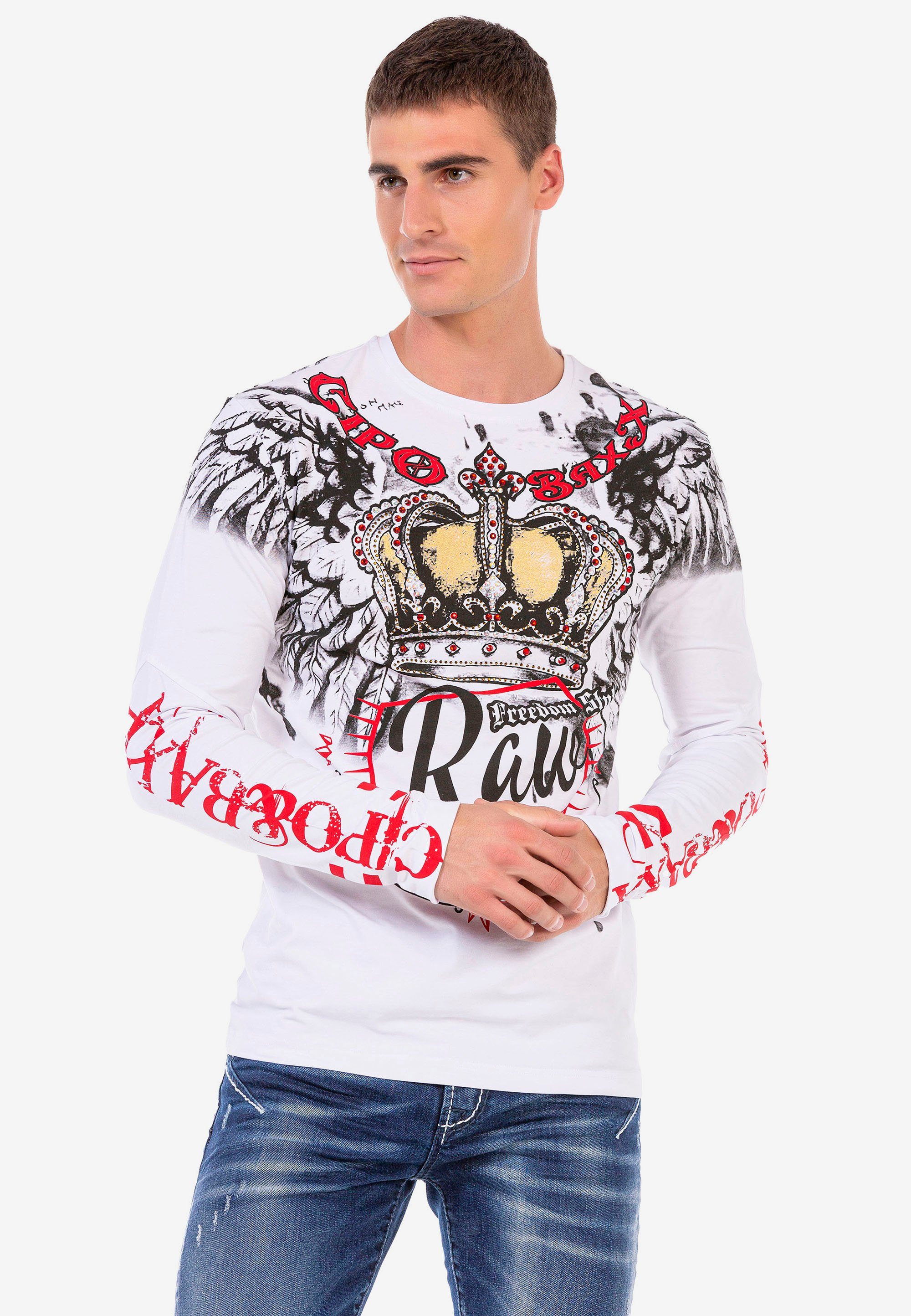 Print weiß Langarmshirt Cipo & mit Baxx großem