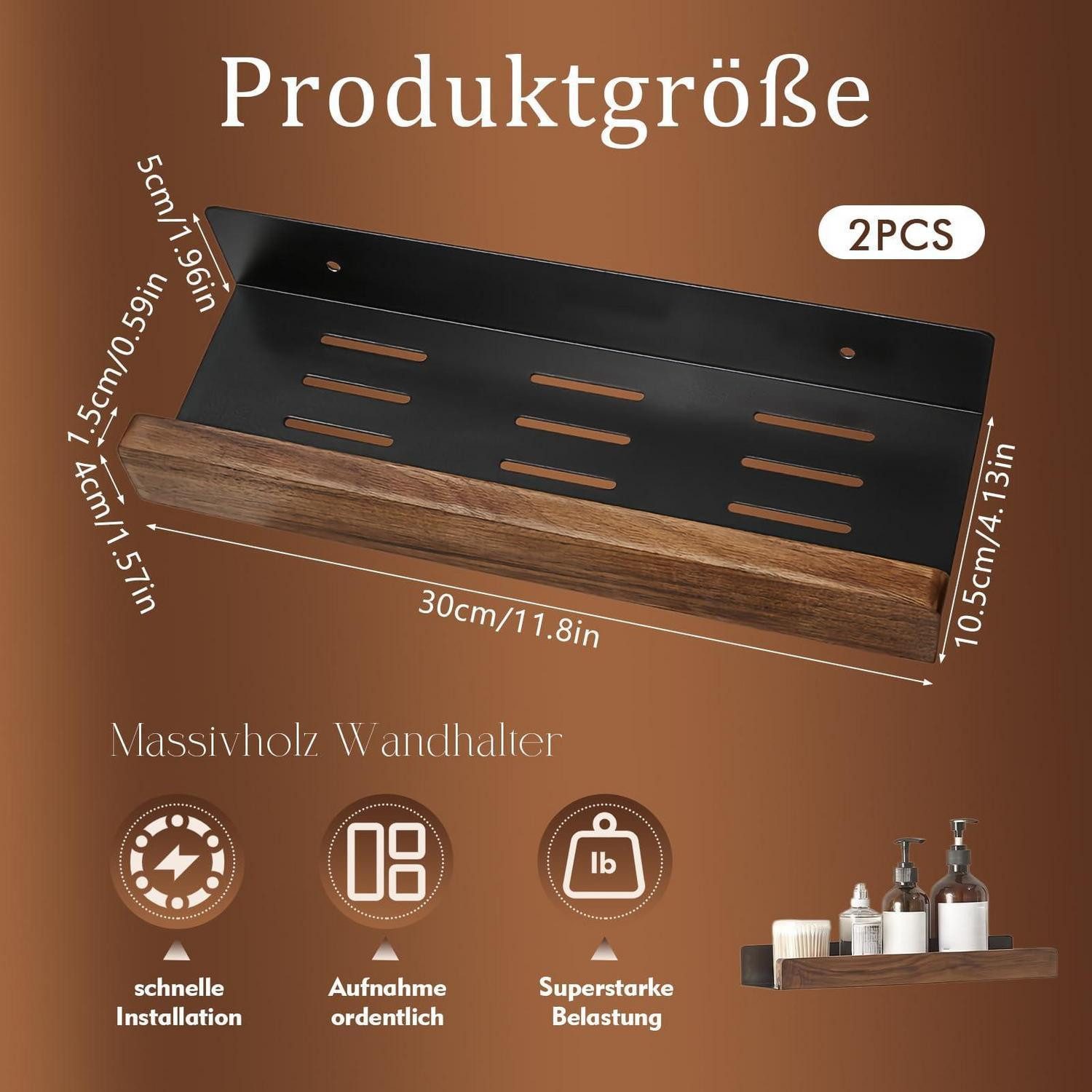 LuxusKollektion Duschablage Duschablage Holz 2er Set Schwarz, 2-tlg.