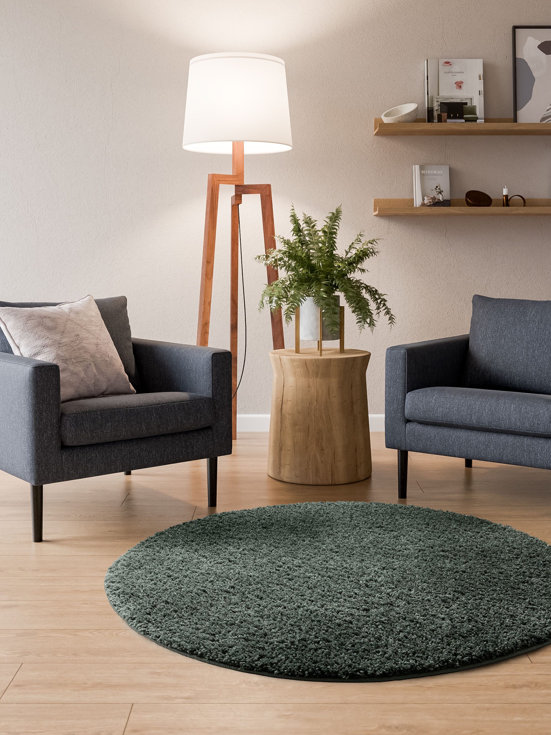 Interiyou Hochflor-Teppich Sofia, Rund, Höhe: 31 mm, Teppich Wohnzimmer, Schlafzimmer, Kunstfell, Fellteppich, Rutschfest