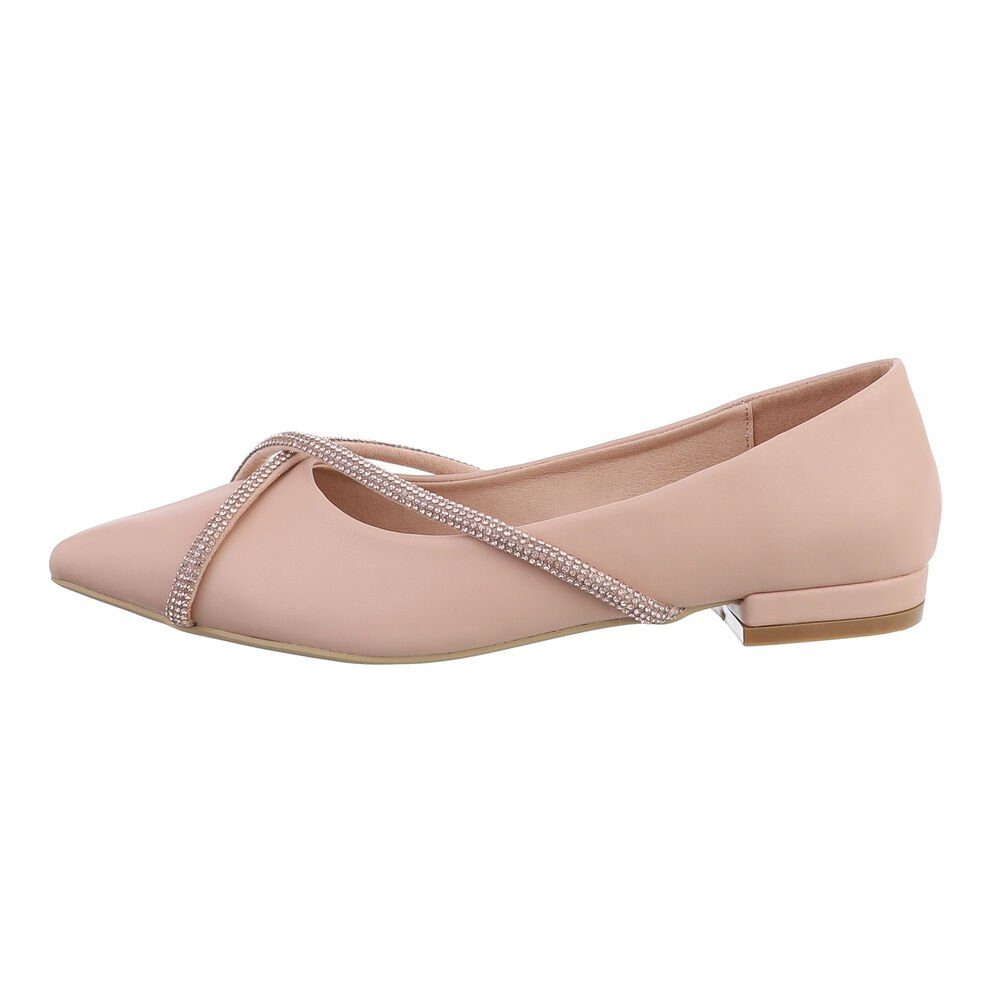 Ital-Design Damen Schlupfschuhe Party & Clubwear Ballerina Blockabsatz Klassische Ballerinas in Beige