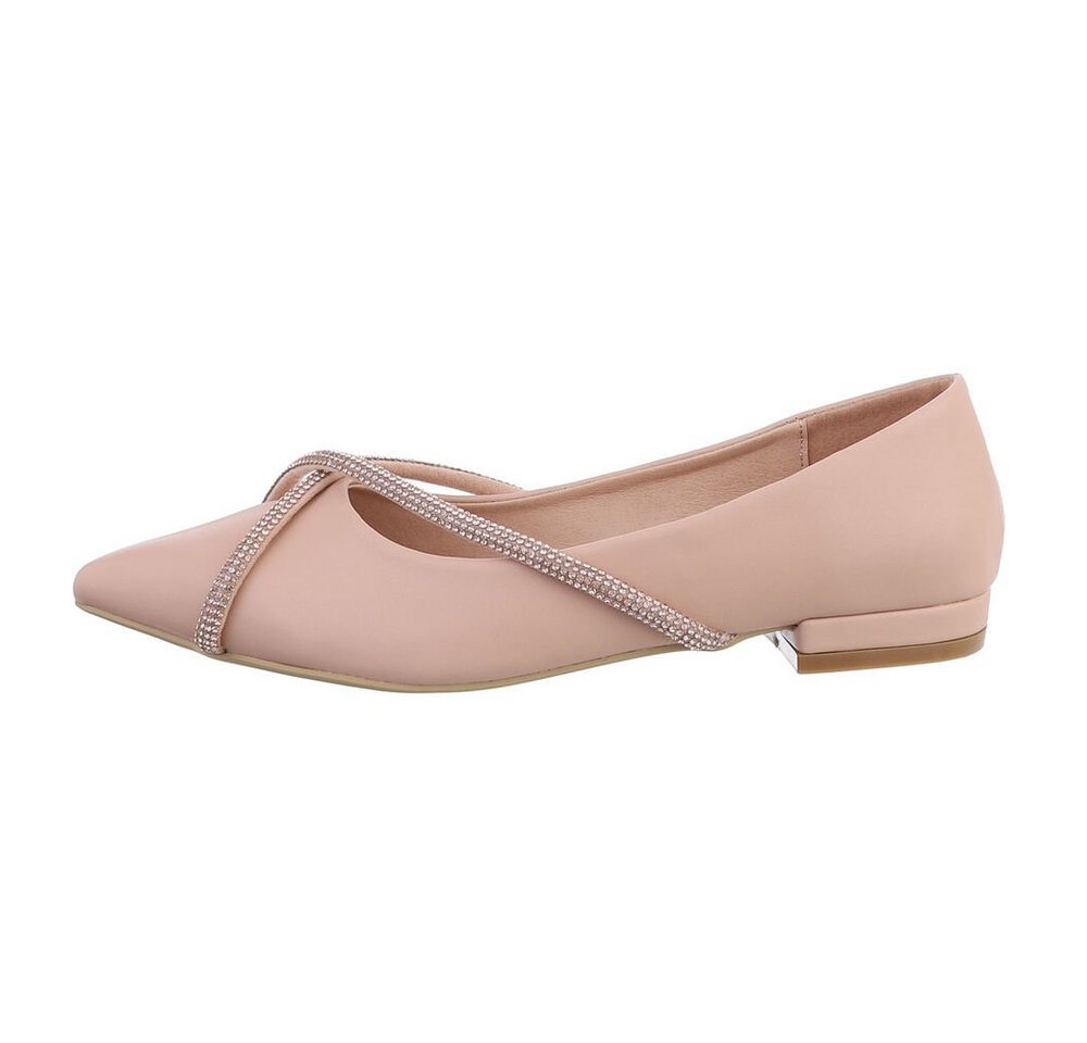 Ital-Design Damen Schlupfschuhe Party & Clubwear Ballerina Blockabsatz Klassische Ballerinas in Beige
