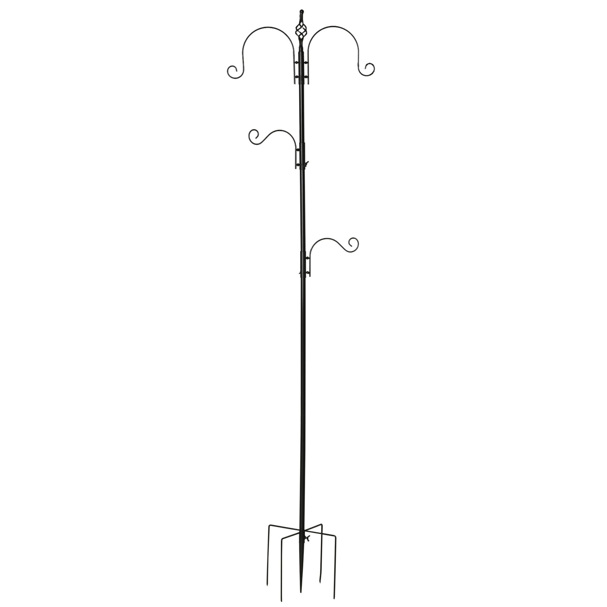 PawHut Vogeltränke Vogel Futterstation, 208 cm Höhe, inkl. 4 Haken 1.024 l, Vollständiges Futtersäulen, Stahl, Schwarz