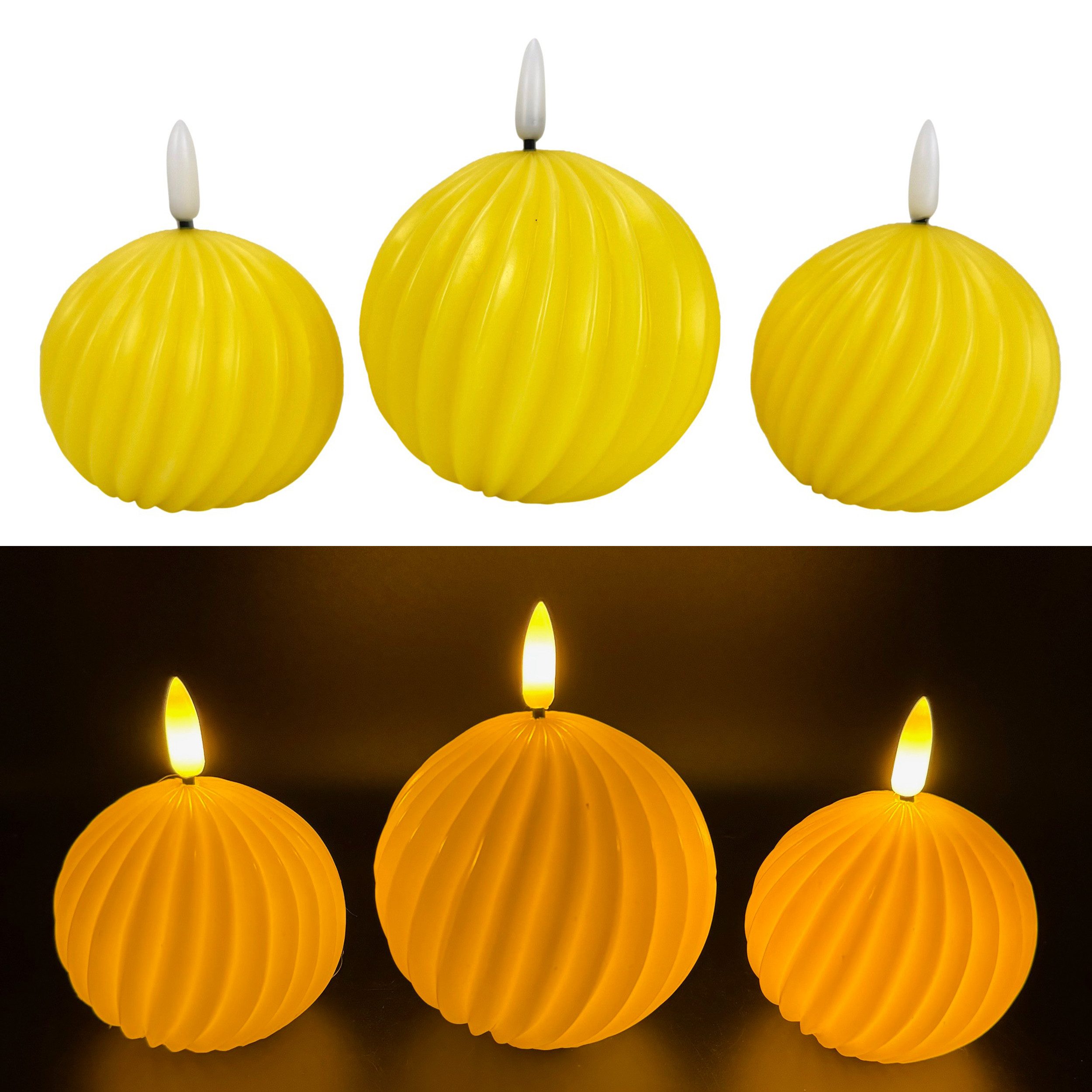 Online-Fuchs LED-Kerze 3er Set LED-Kugelkerzen mit Timer in moderner Rillen günstig online kaufen
