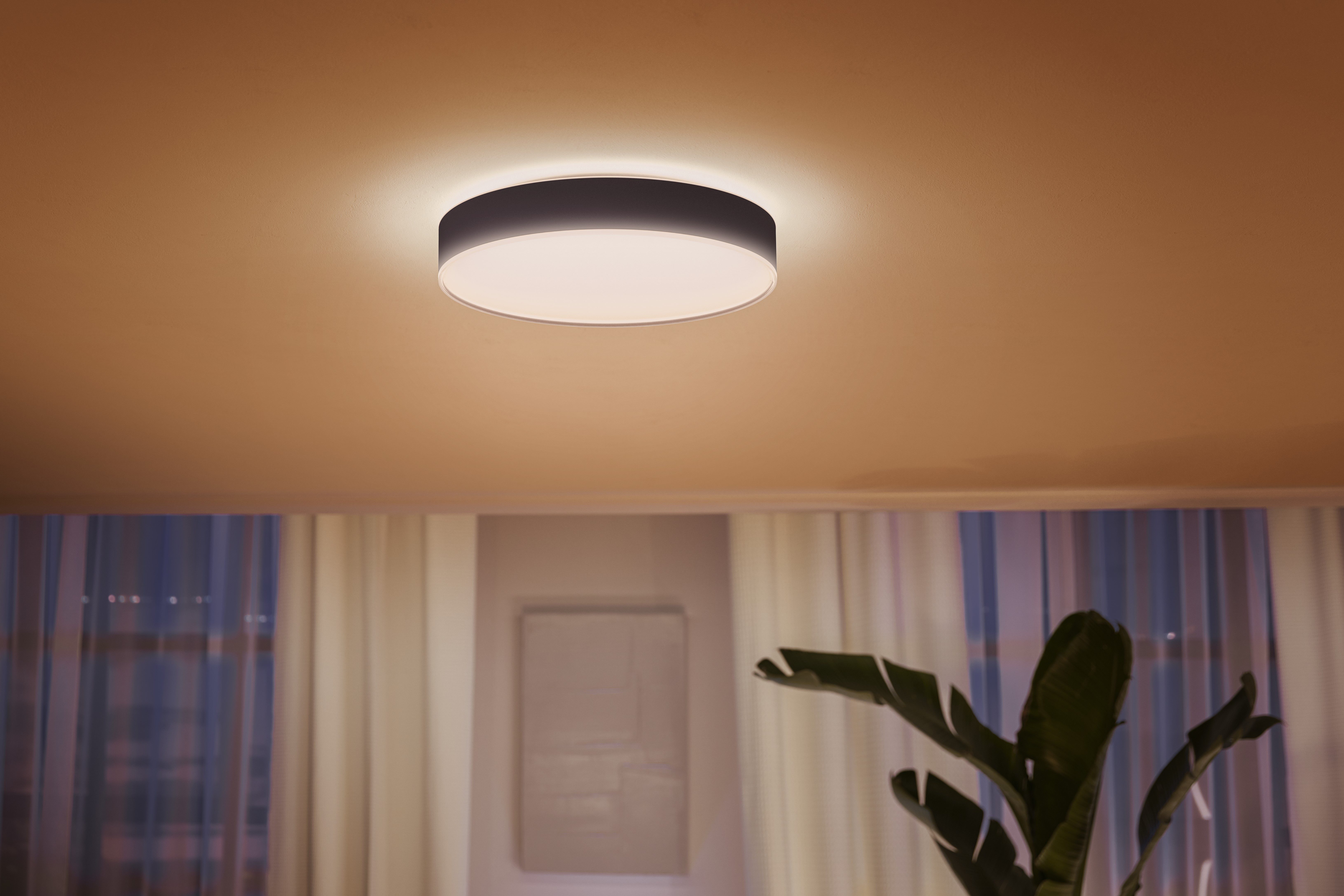 Philips Hue LED Deckenleuchte White Ambiance Enrave Deckenleuchte L, Abschaltautomatik, Bluetooth, CCT - über Fernbedienung, Dimmer, Dimmfunktion, Farbsteuerung, Fernbedienung, Infrarot inkl., Leuchtdauer einstellbar, Memoryfunktion, Nachtlichtfunktion, Smart Home, Timerfunktion, dimmbar über Fernbedienung, erweiterbar, mehrere Helligkeitsstufen, LED fest integriert, warmweiß - kaltweiß, inkl. Philips Hue Dimmschalter