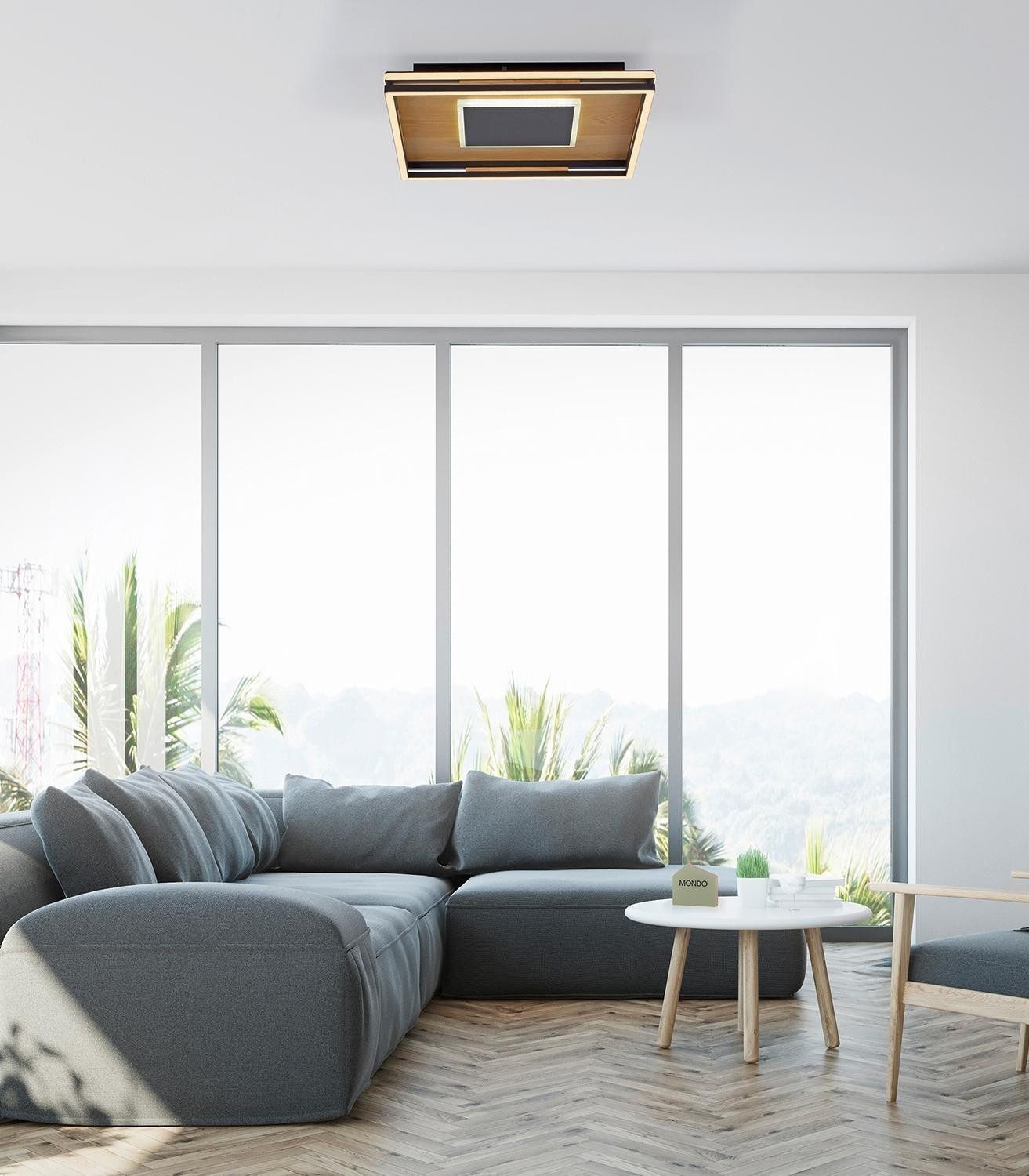 Paul Neuhaus LED Deckenleuchte FAMERA, Braun, Schwarz, Holzfurnier, Metall, Anpassung der Farbtemperatur, Dimmbar, LED fest integriert, Extra-Warmweiß, Neutralweiß, mit Fernbedienung, Memoryfunktion, B 45 x H 8 x T 45 cm